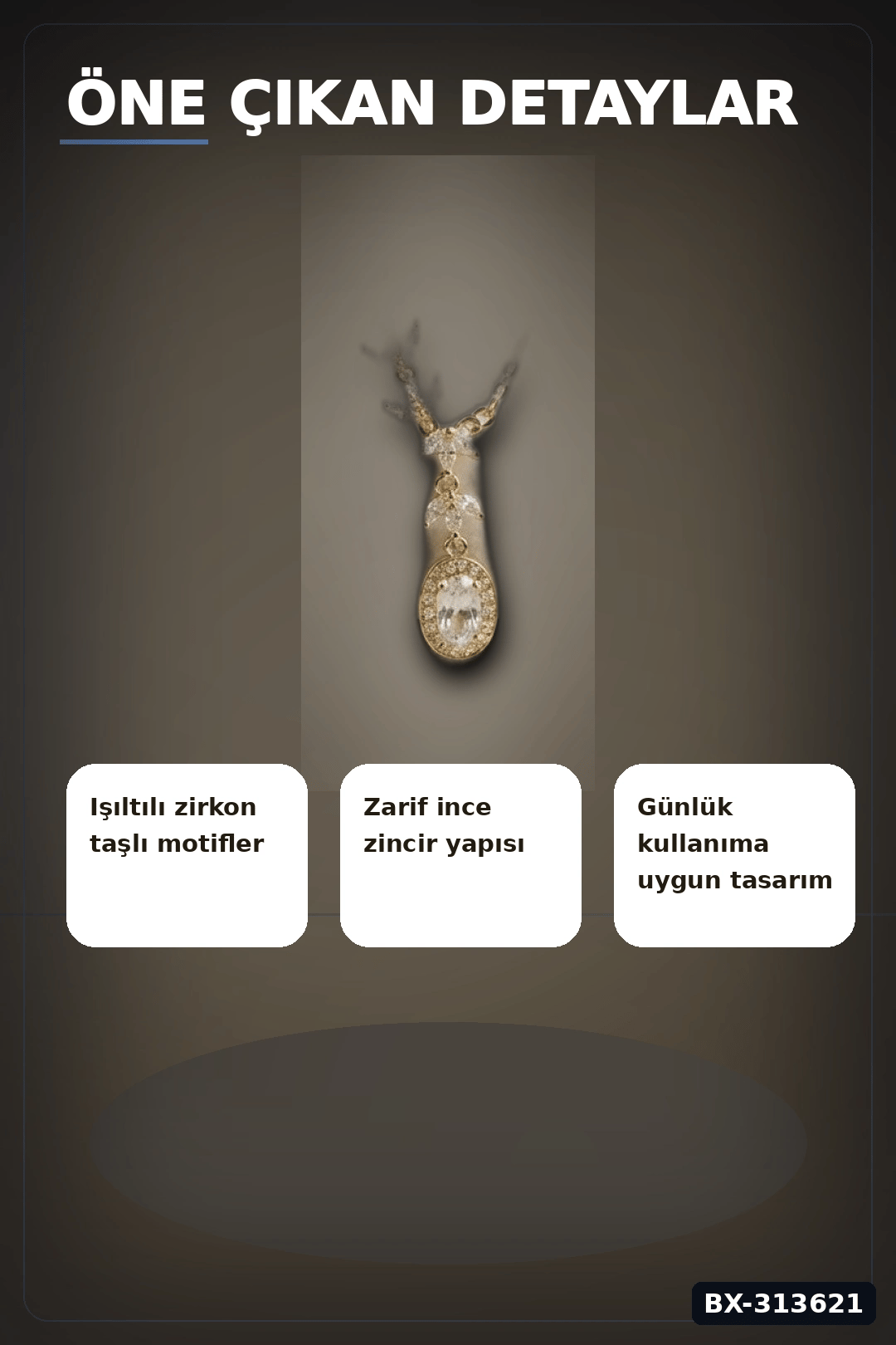 Sıralı Zirkon Taşlı Pirinç Gold Renk Model Kadın Kolye 45 cm Zincir Hediyelik BX-313621