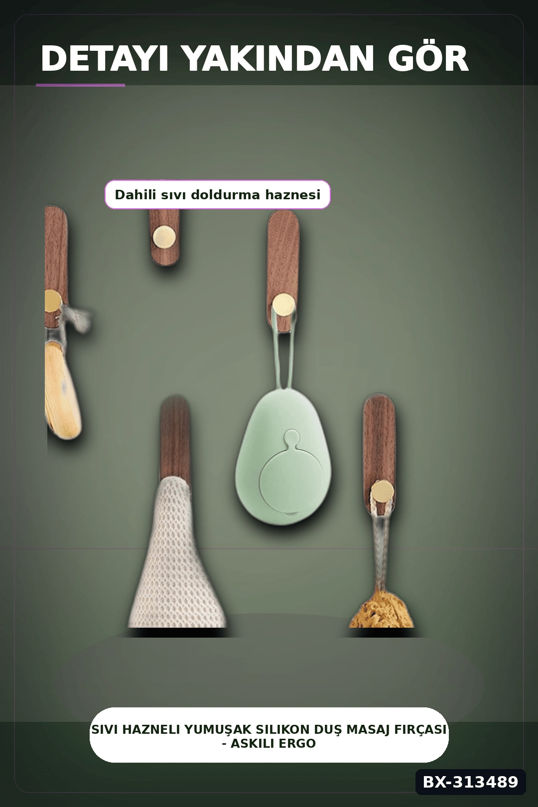 Sıvı Hazneli Yumuşak Silikon Duş Masaj Fırçası - Askılı Ergonomik 1 Adet BX-313489