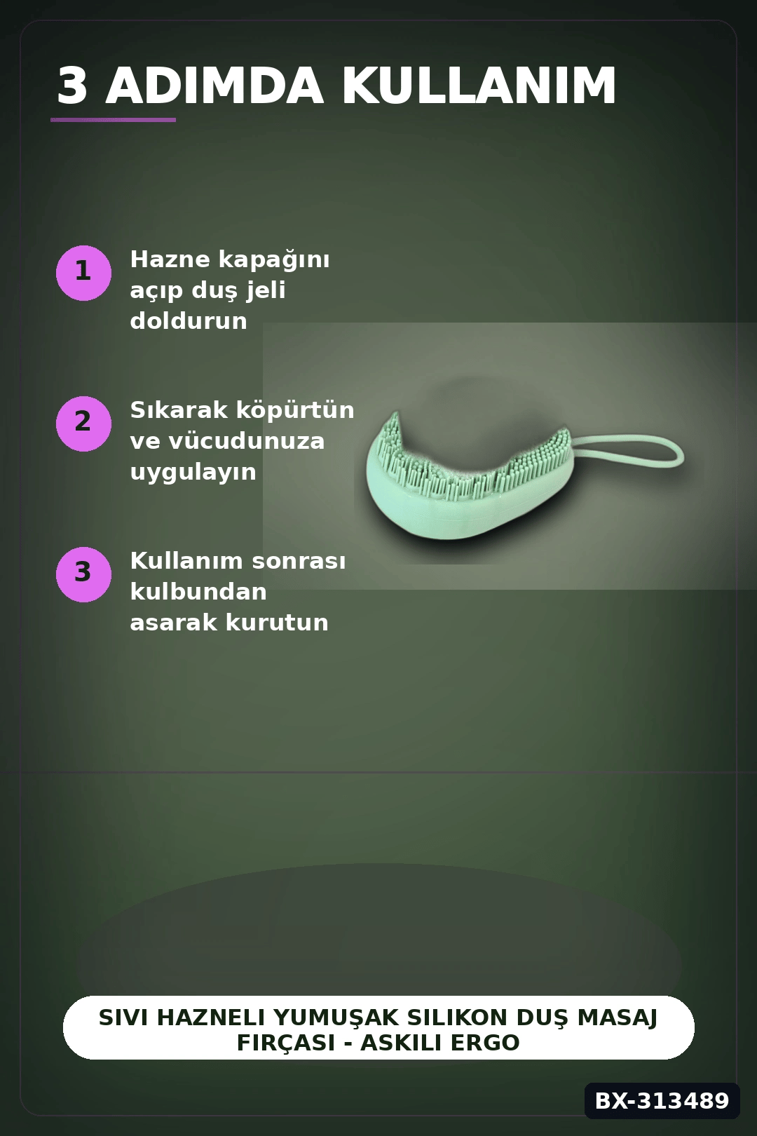 Sıvı Hazneli Yumuşak Silikon Duş Masaj Fırçası - Askılı Ergonomik 1 Adet BX-313489