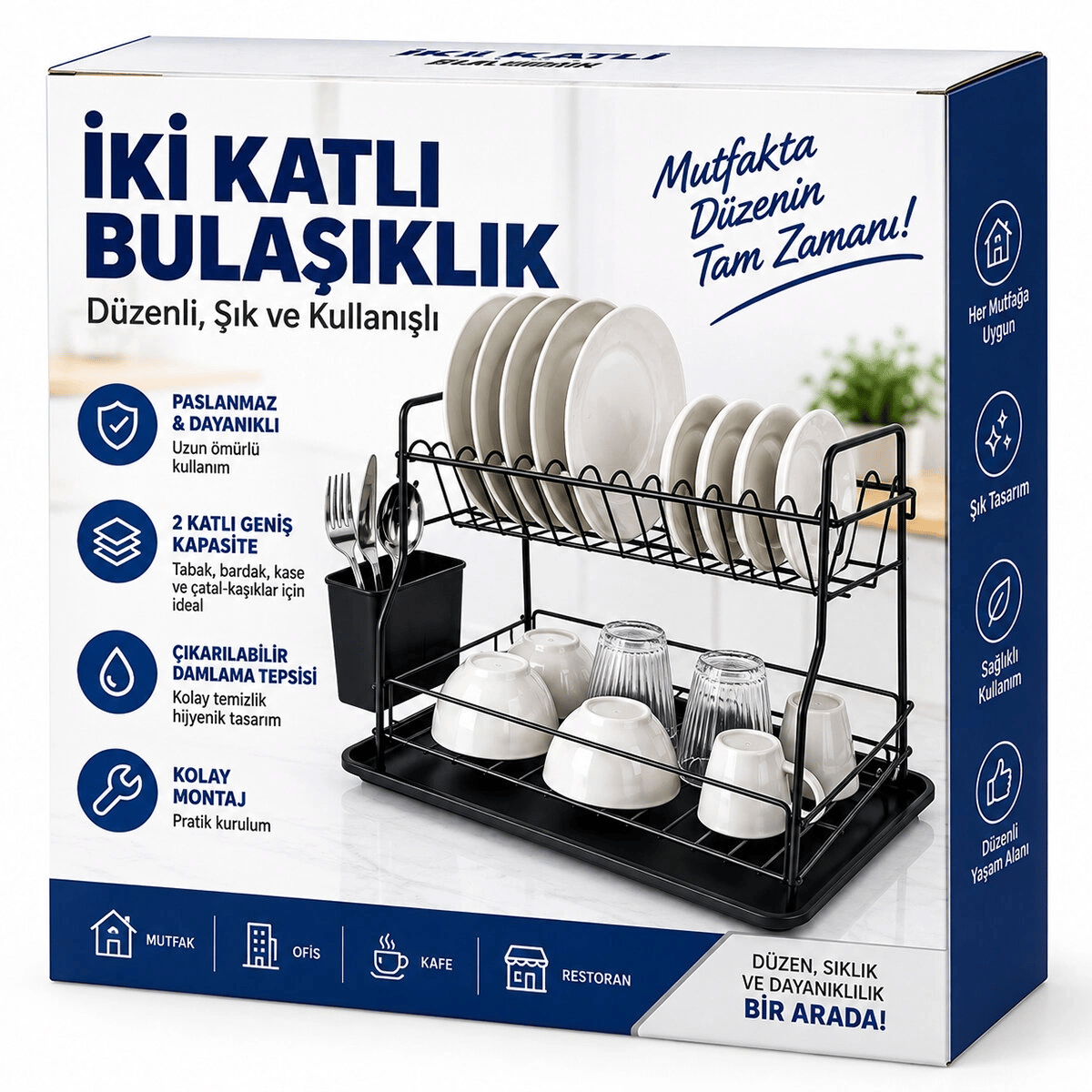 Siyah - Metal 2 Katlı Tabaklık - Bulaşıklık Bx40