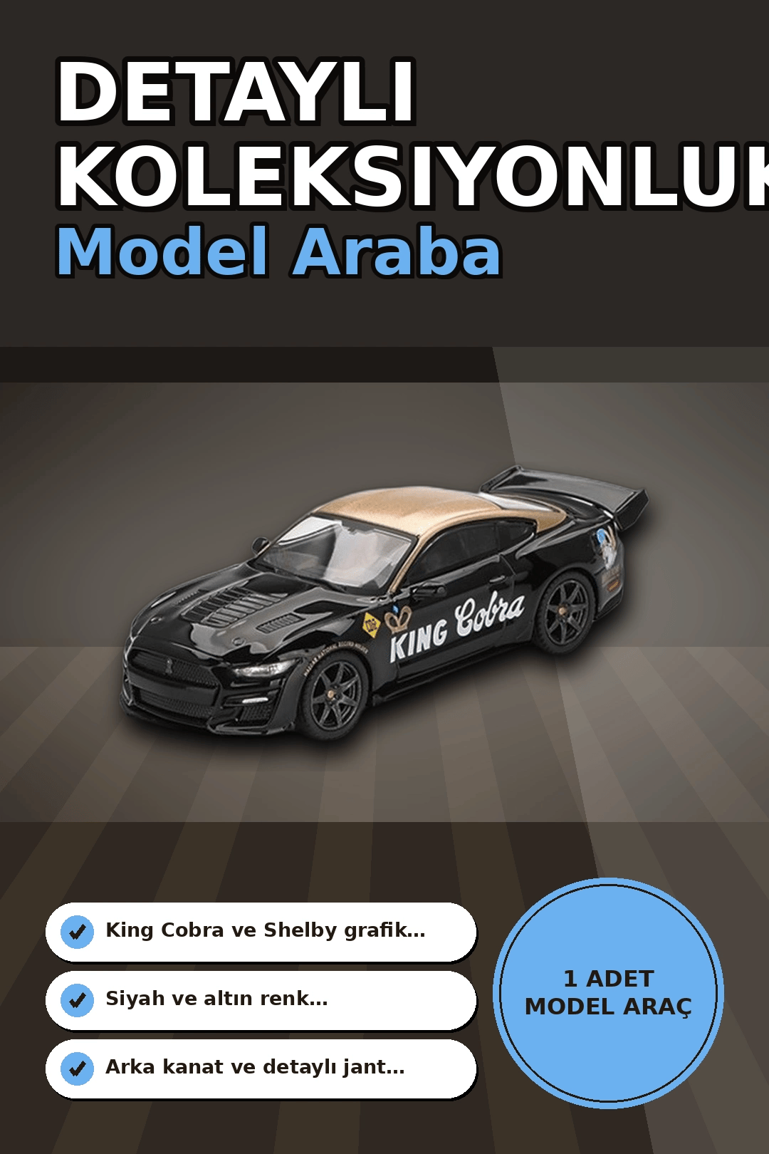 Siyah Altın Kaplamalı 1/64 Diecast Shelby GT500 Dragon Snake Konsept Model Araba BX-313355