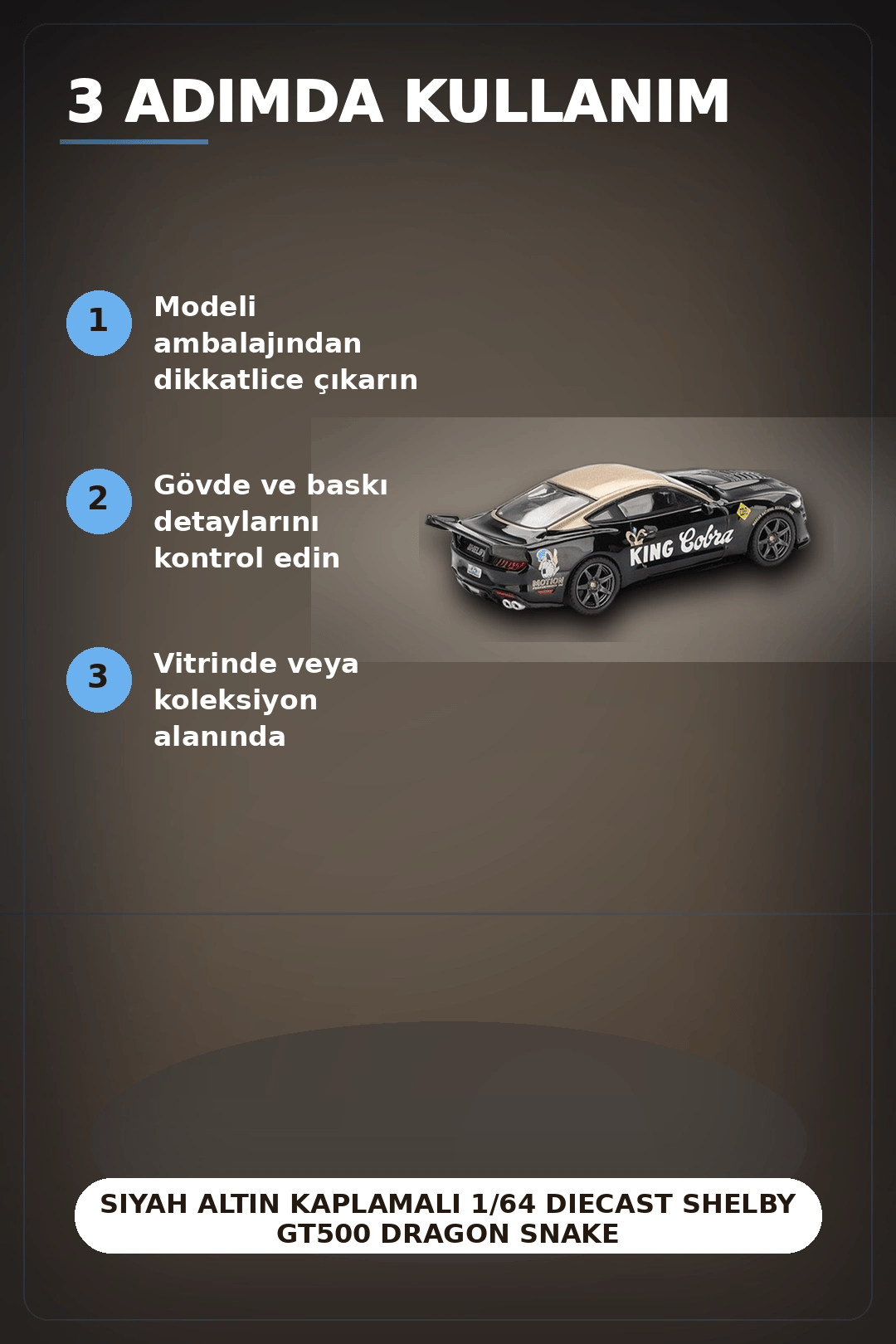 Siyah Altın Kaplamalı 1/64 Diecast Shelby GT500 Dragon Snake Konsept Model Araba BX-313355