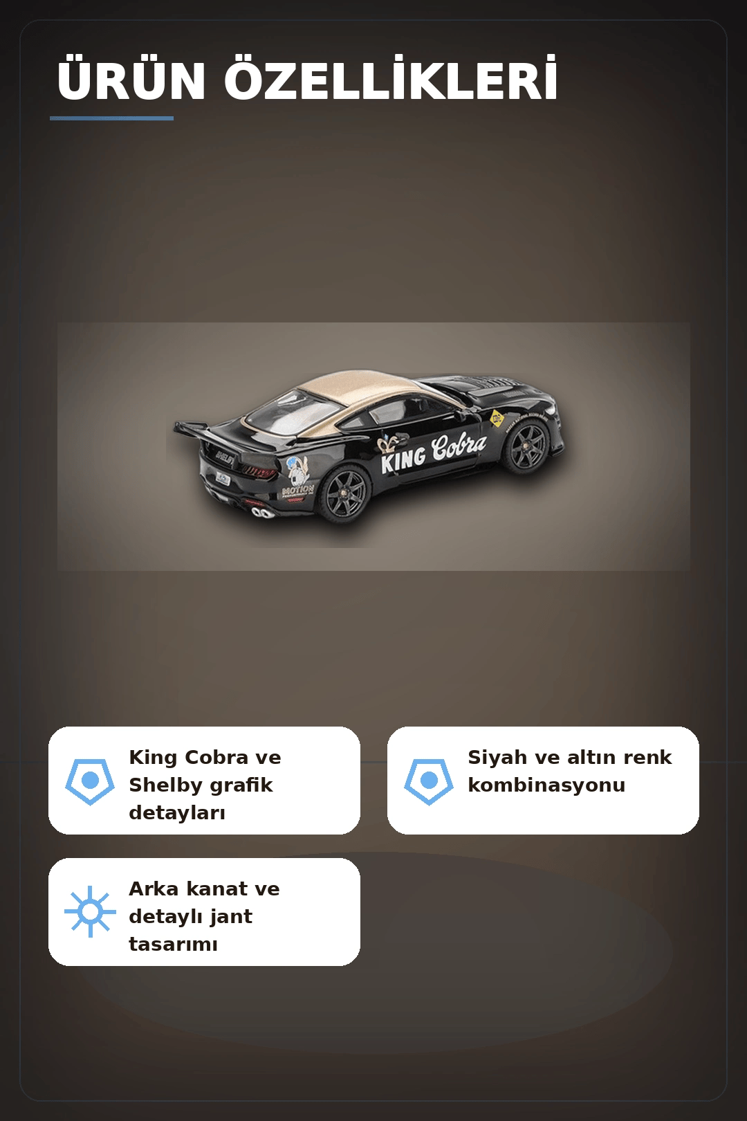 Siyah Altın Kaplamalı 1/64 Diecast Shelby GT500 Dragon Snake Konsept Model Araba BX-313355