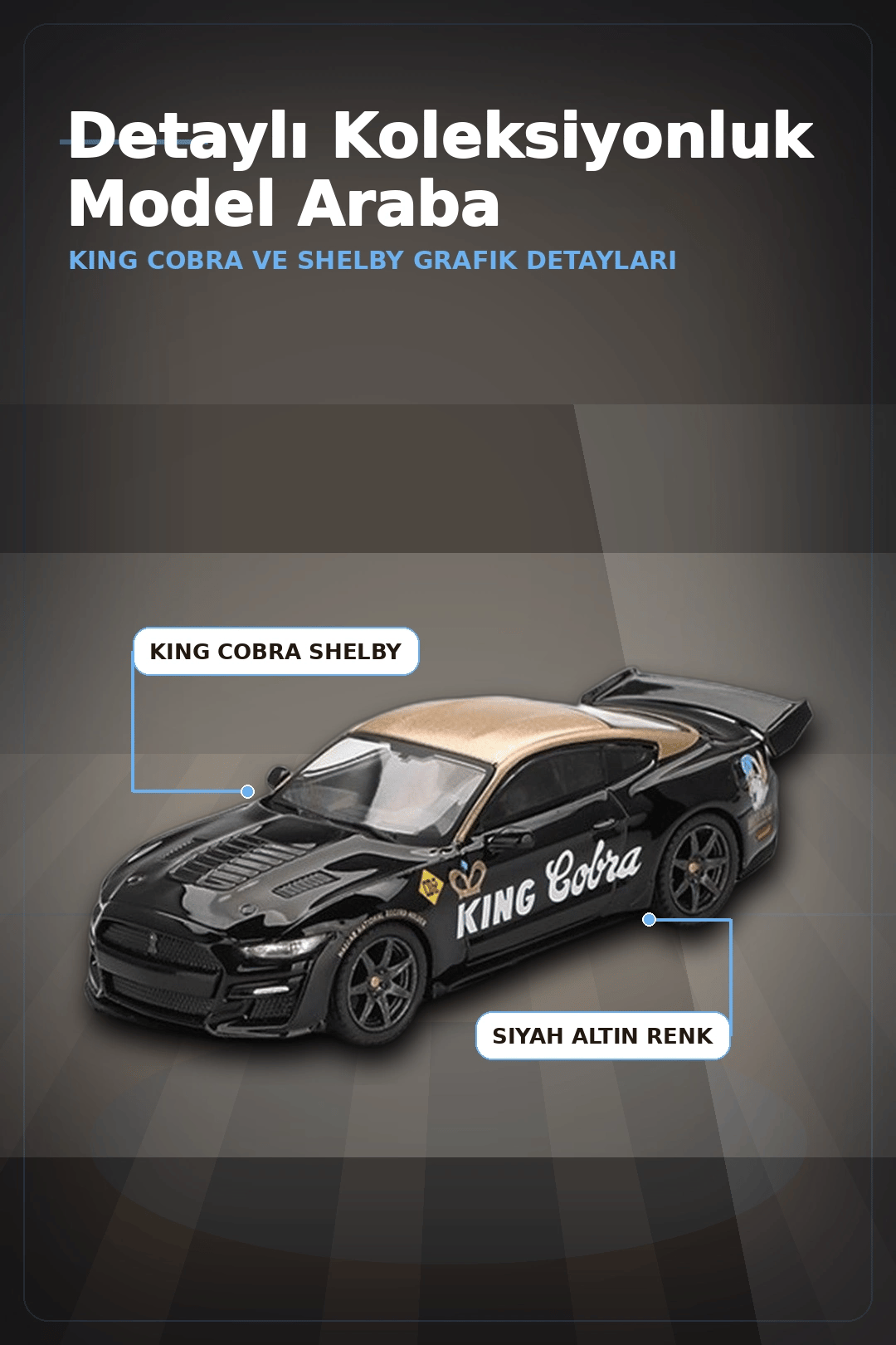 Siyah Altın Kaplamalı 1/64 Diecast Shelby GT500 Dragon Snake Konsept Model Araba BX-313355