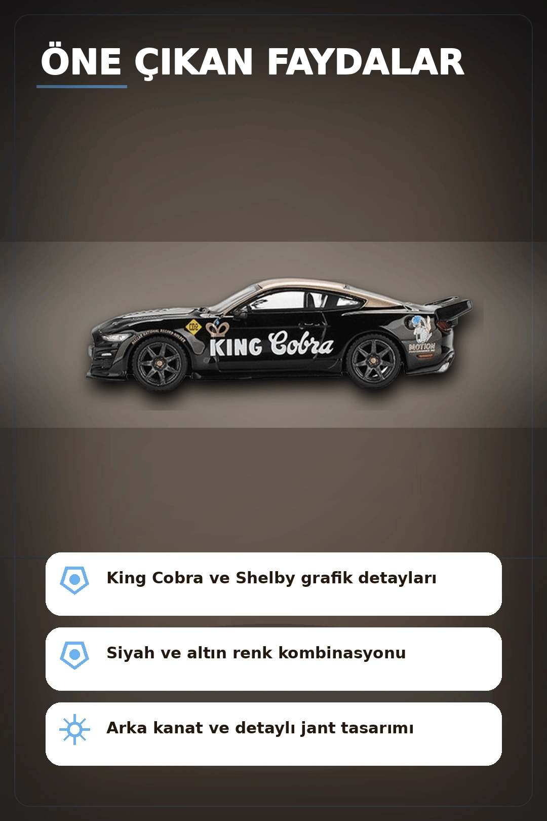 Siyah Altın Kaplamalı 1/64 Diecast Shelby GT500 Dragon Snake Konsept Model Araba BX-313355