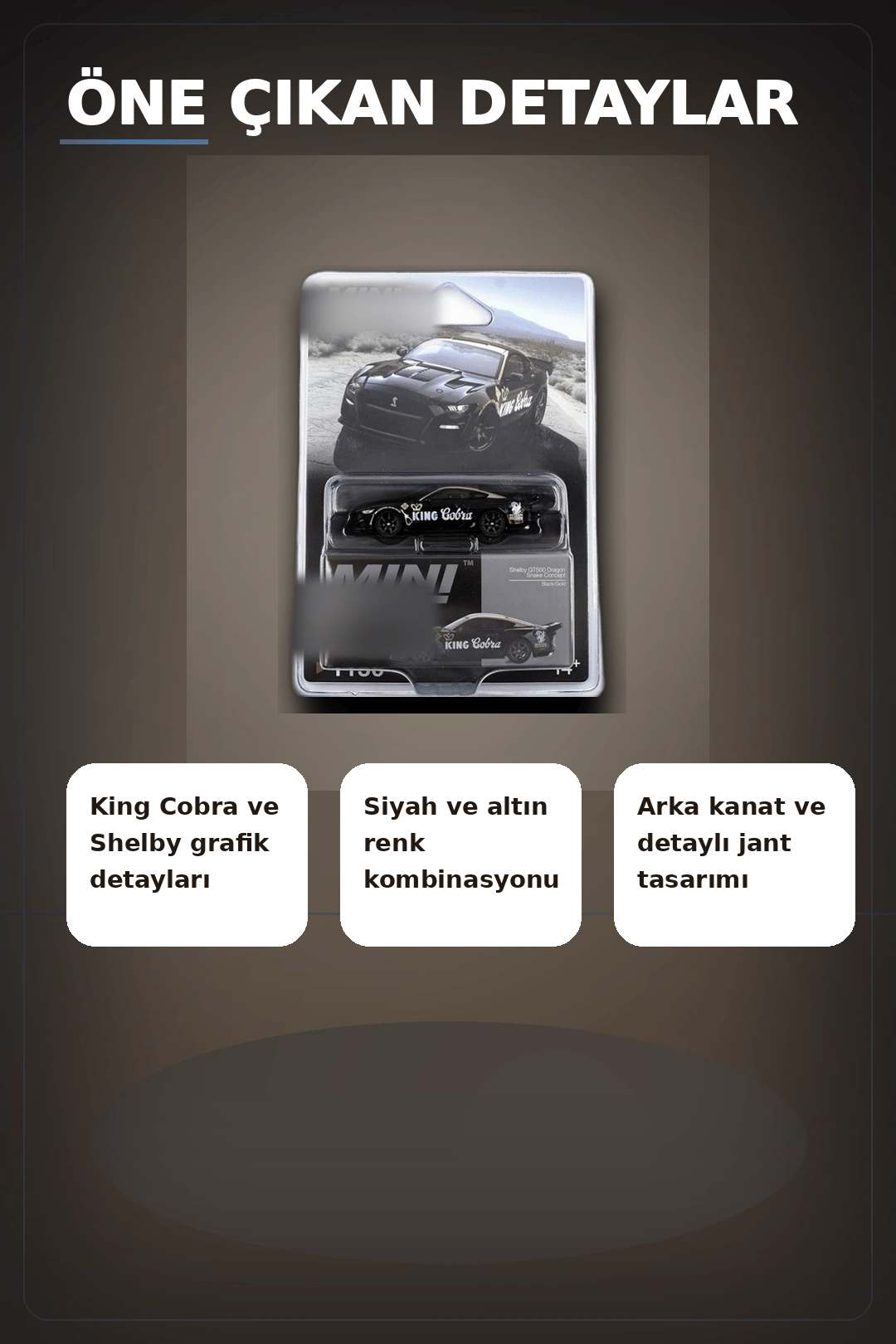 Siyah Altın Kaplamalı 1/64 Diecast Shelby GT500 Dragon Snake Konsept Model Araba BX-313355