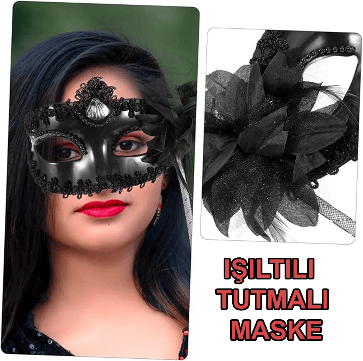 Siyah Işıltılı Tutmalı Fotoğraf Çekimi Maskesi 18x29 Cm Bx40