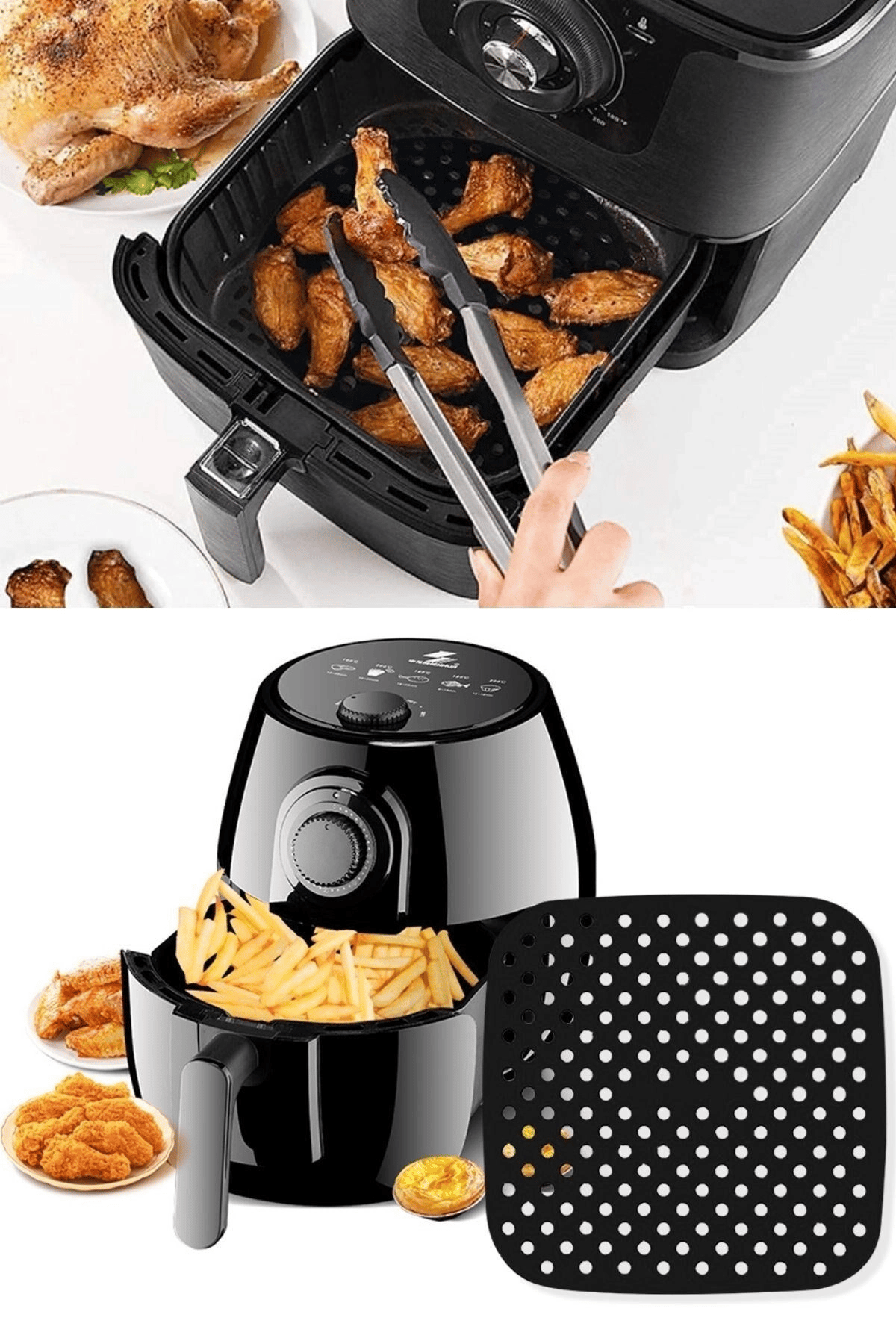 Siyah Isıya Dayanıklı Yıkanılabilir Silikon Fırın Ve Airfryer Kare Model Pişirme Matı 21,5 Cm
