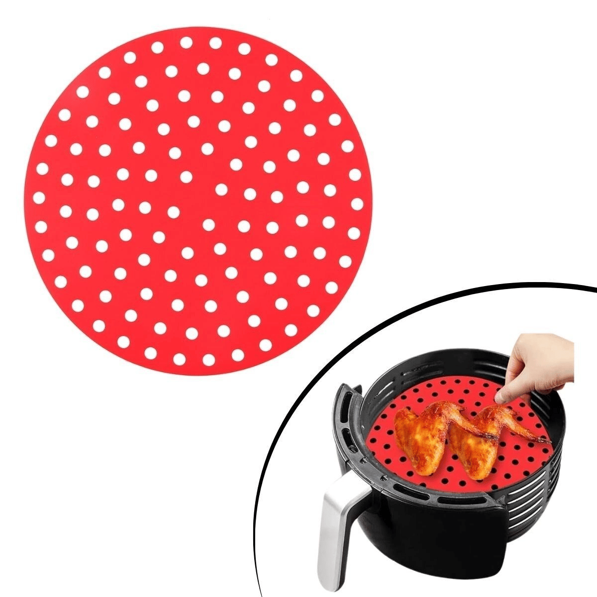 Siyah Isıya Dayanıklı Yıkanılabilir Silikon Fırın Ve Airfryer Yuvarlak Model Pişirme Matı 20 Cm