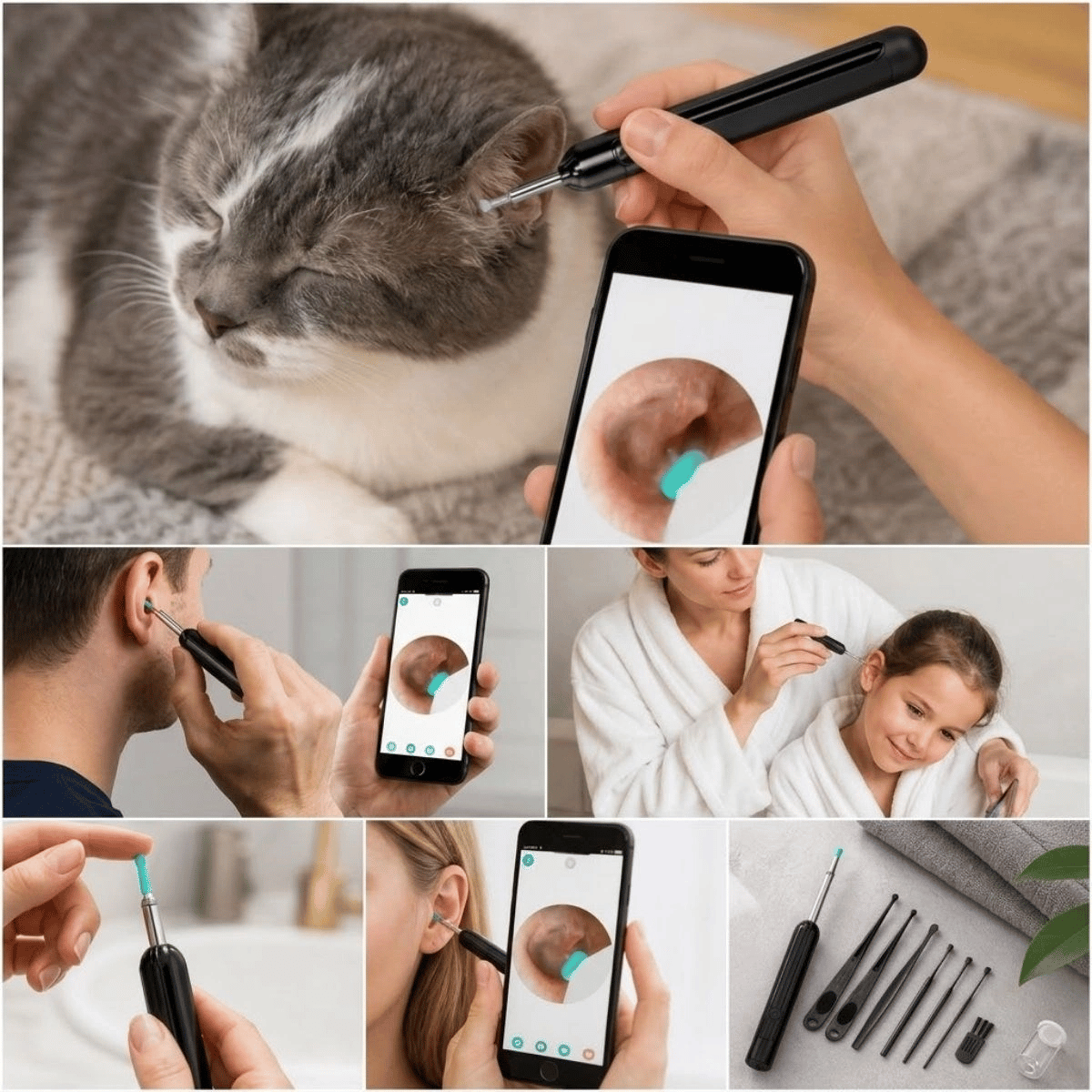 Siyah Kablosuz Hd Görüntülü Kulak Temizleme Kamerası, Led Işıklı Type-c Şarjlı İos Ve Android Uyumlu Kulak Temizleme Seti Bx40