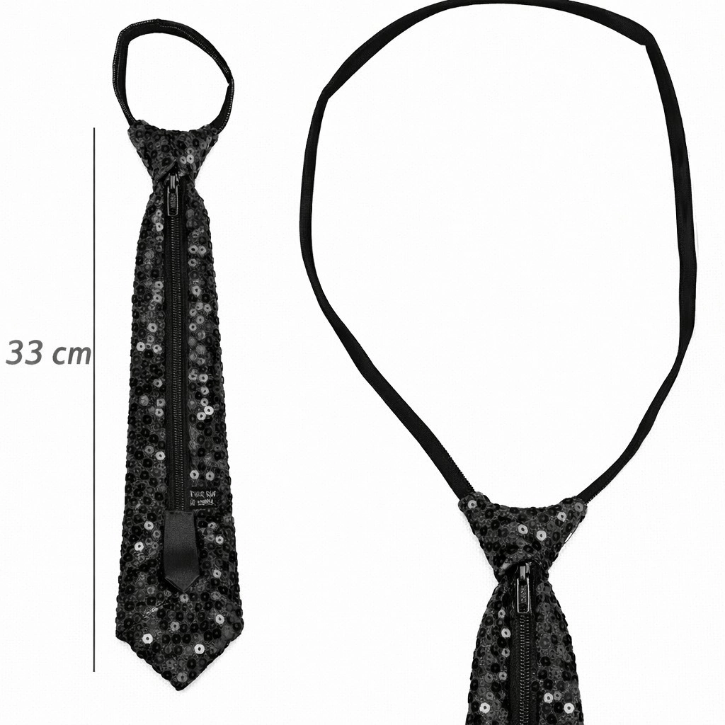 Siyah Renk Pul Payetli Işıltılı Parti Kravatı 33 Cm Bx40