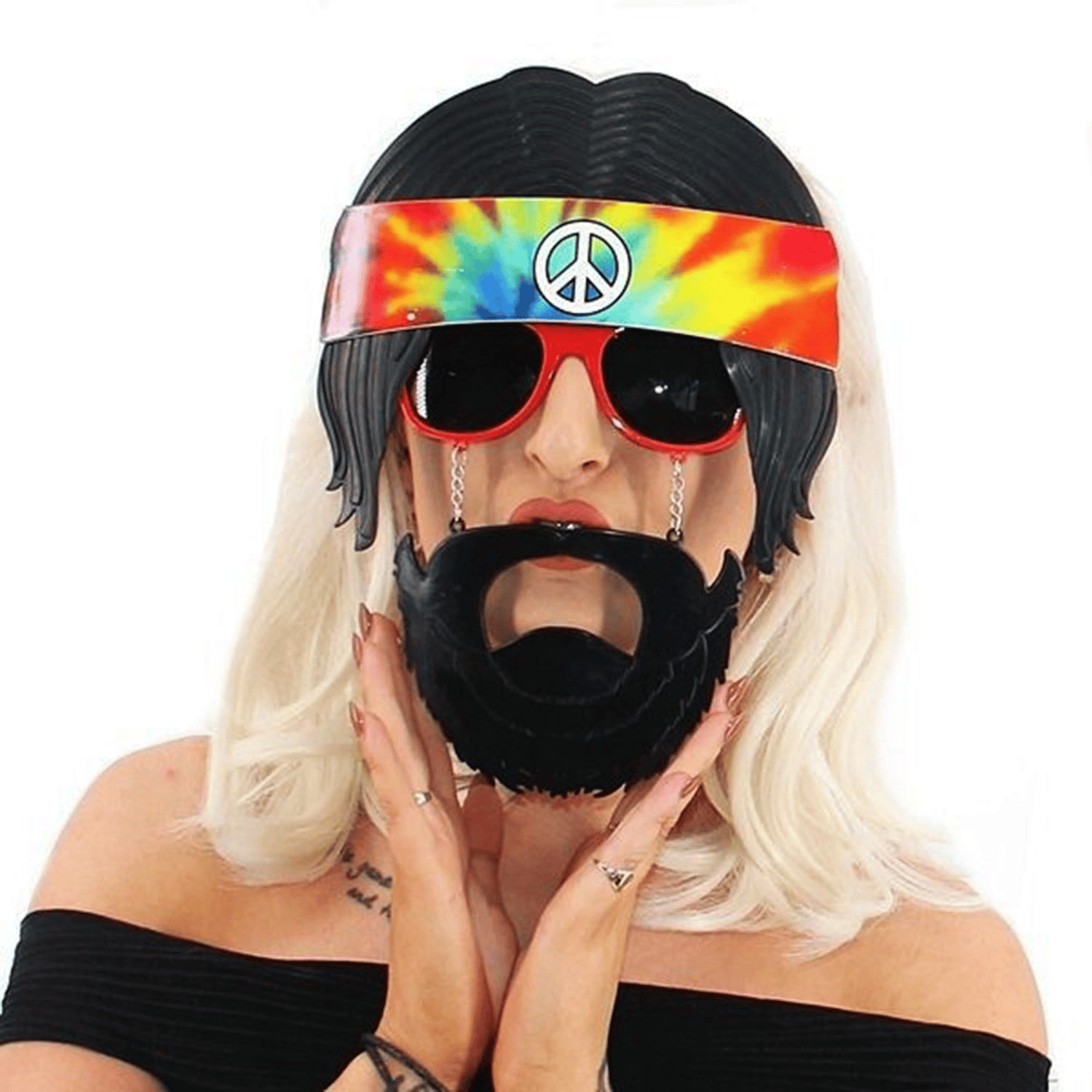 Siyah Saçlı Bandana Tasarımlı Hippi Parti Gözlüğü 26x18 Cm Bx40