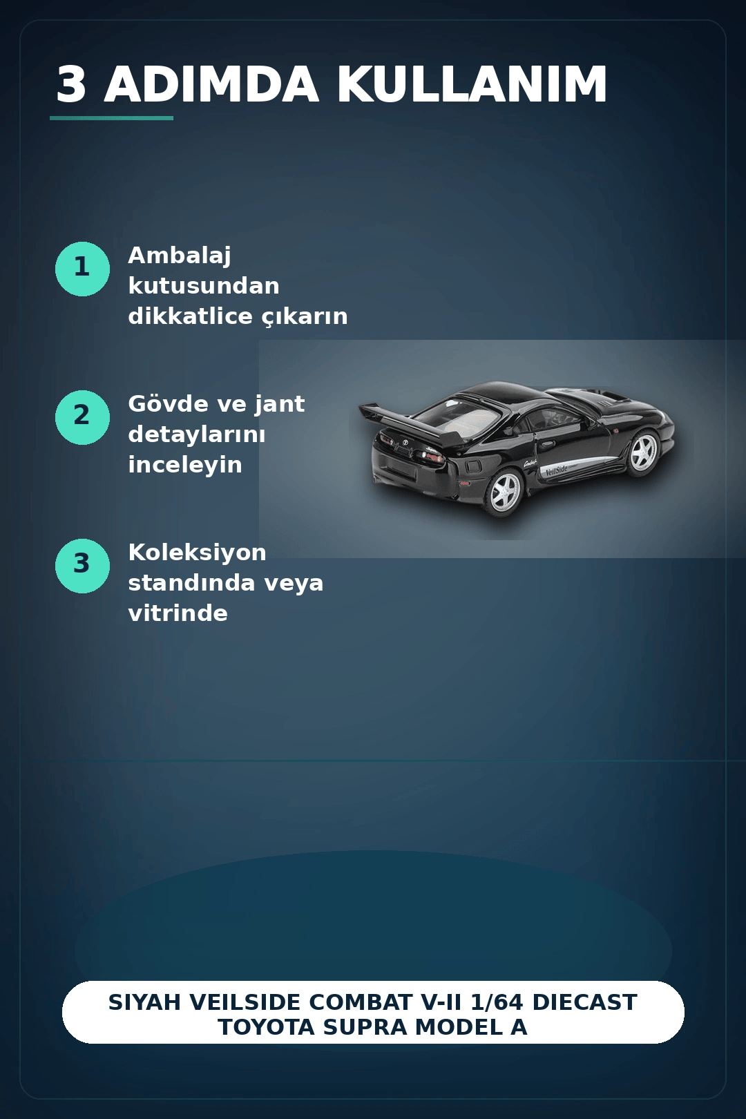 Siyah VeilSide Combat V-II 1/64 Diecast Toyota Supra Model Araba Tekli Koleksiyon BX-313386