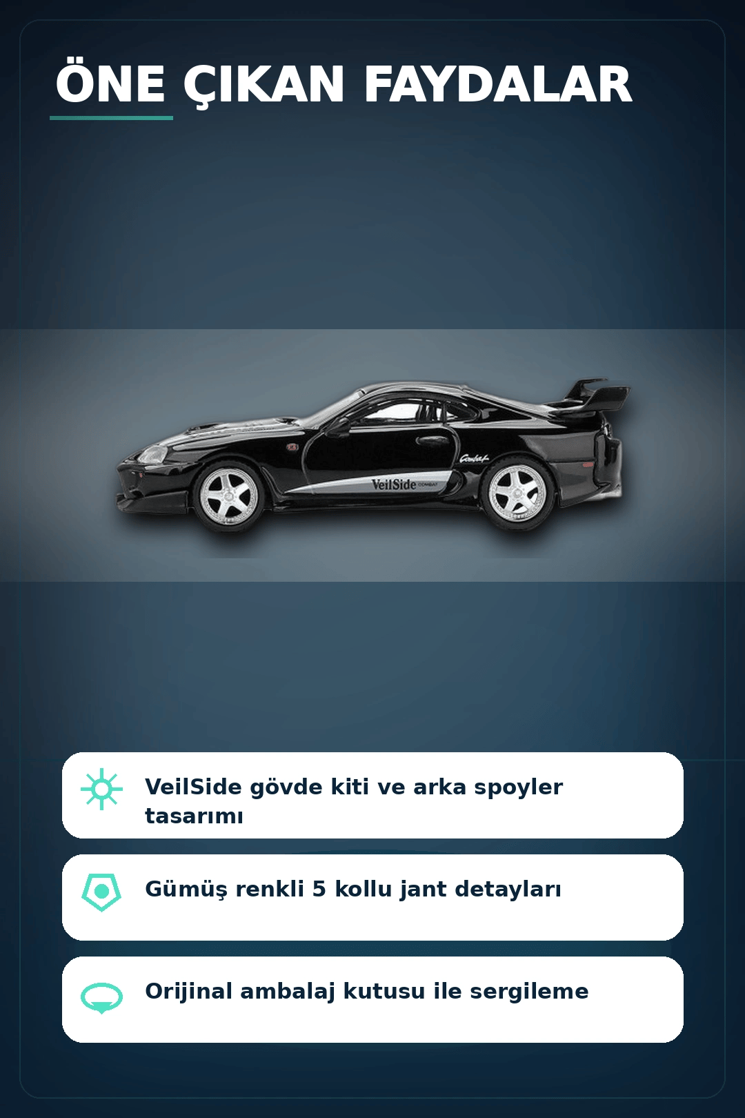 Siyah VeilSide Combat V-II 1/64 Diecast Toyota Supra Model Araba Tekli Koleksiyon BX-313386