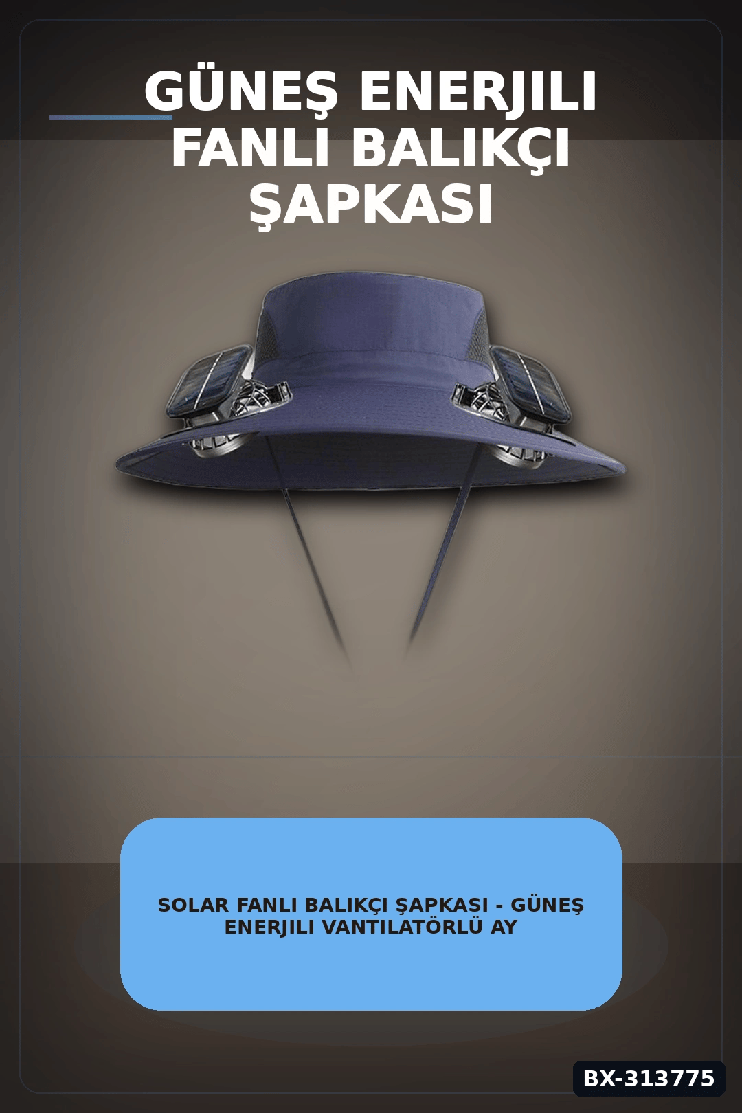 Solar Fanlı Balıkçı Şapkası - Güneş Enerjili Vantilatörlü Ayarlanabilir Açık Hava Şapkası BX-313775