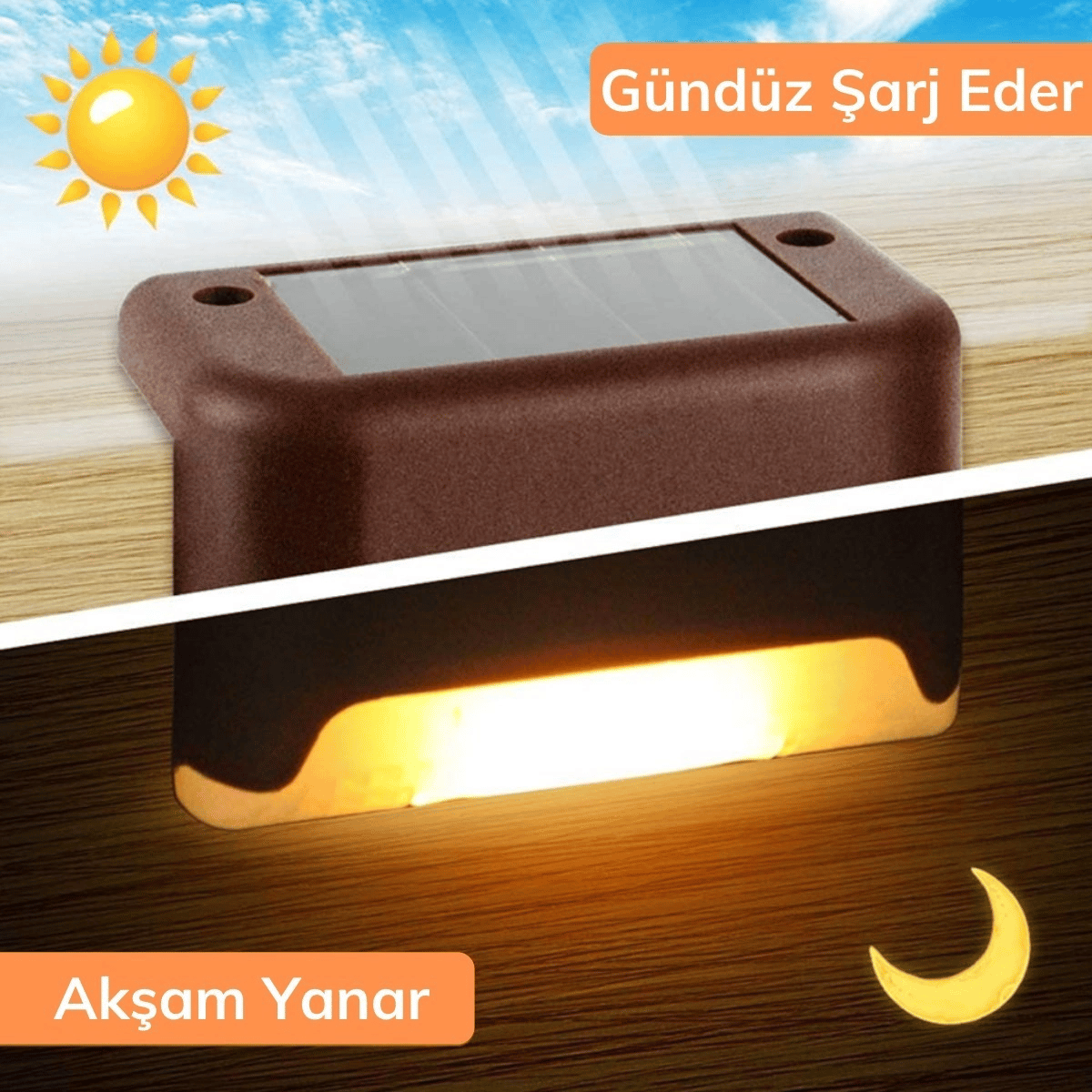Solar Güneş Enerjili Şarj Edilen Köşebent Merdiven Veranda Bahçe Yolu Led Lamba Işık 4 Adet Bx40