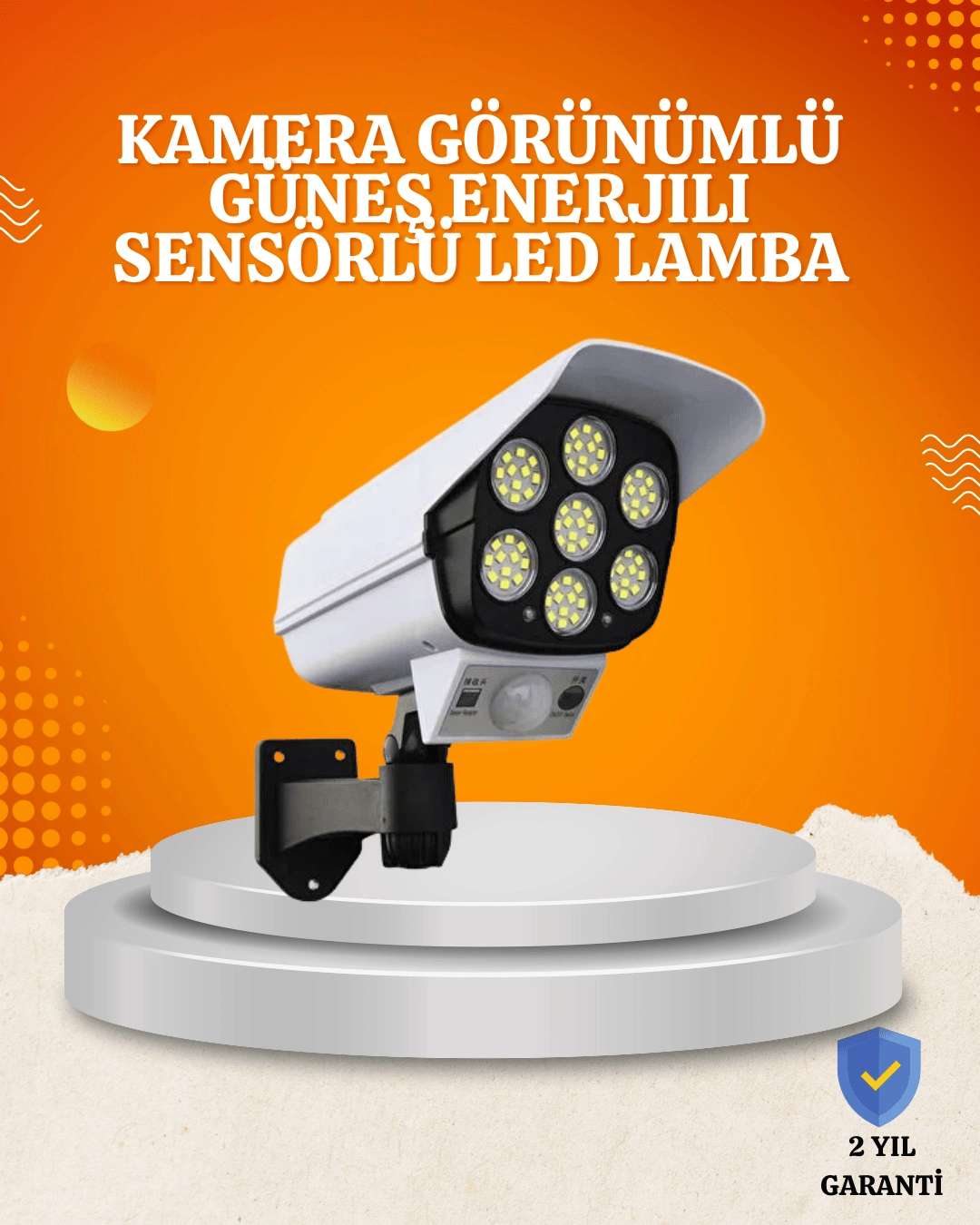 Solar Şarjlı Hareket Sensörlü LED Dış Mekan Lambası Kamera Tasarımlı Güvenlik Işığı