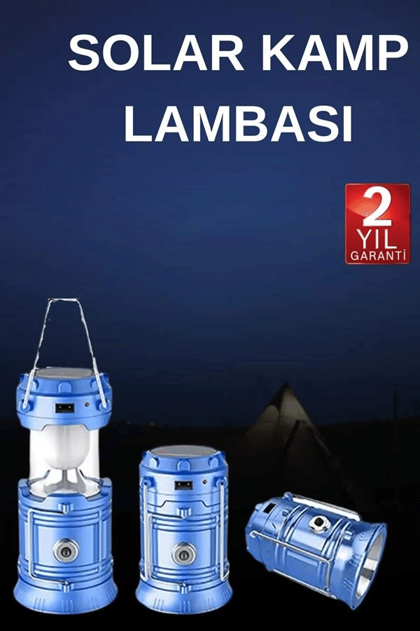 Solar Şarjlı Kamp Lambası Güneş Enerjili Kızaklı Kamp Feneri Çadır Feneri Led Işıldak