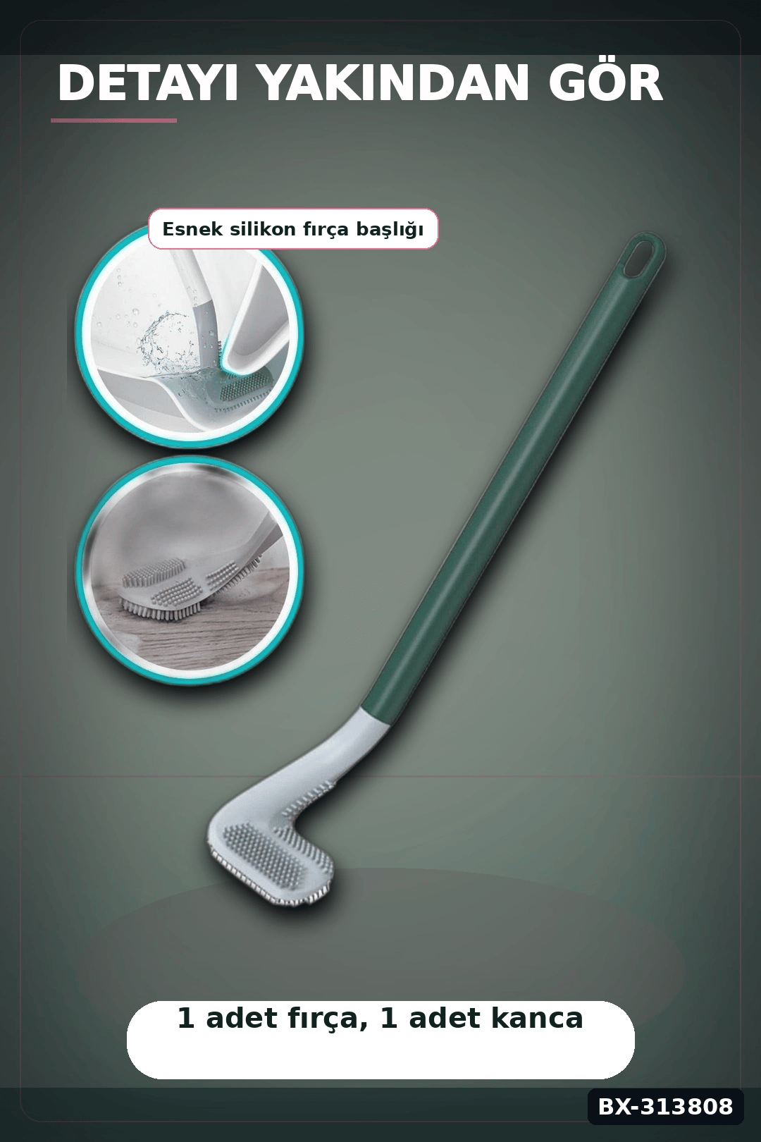 Sopali Tasarim Silikon Klozet Fircasi 41 cm Aski Kancali Banyo Temizlik Seti BX-313808