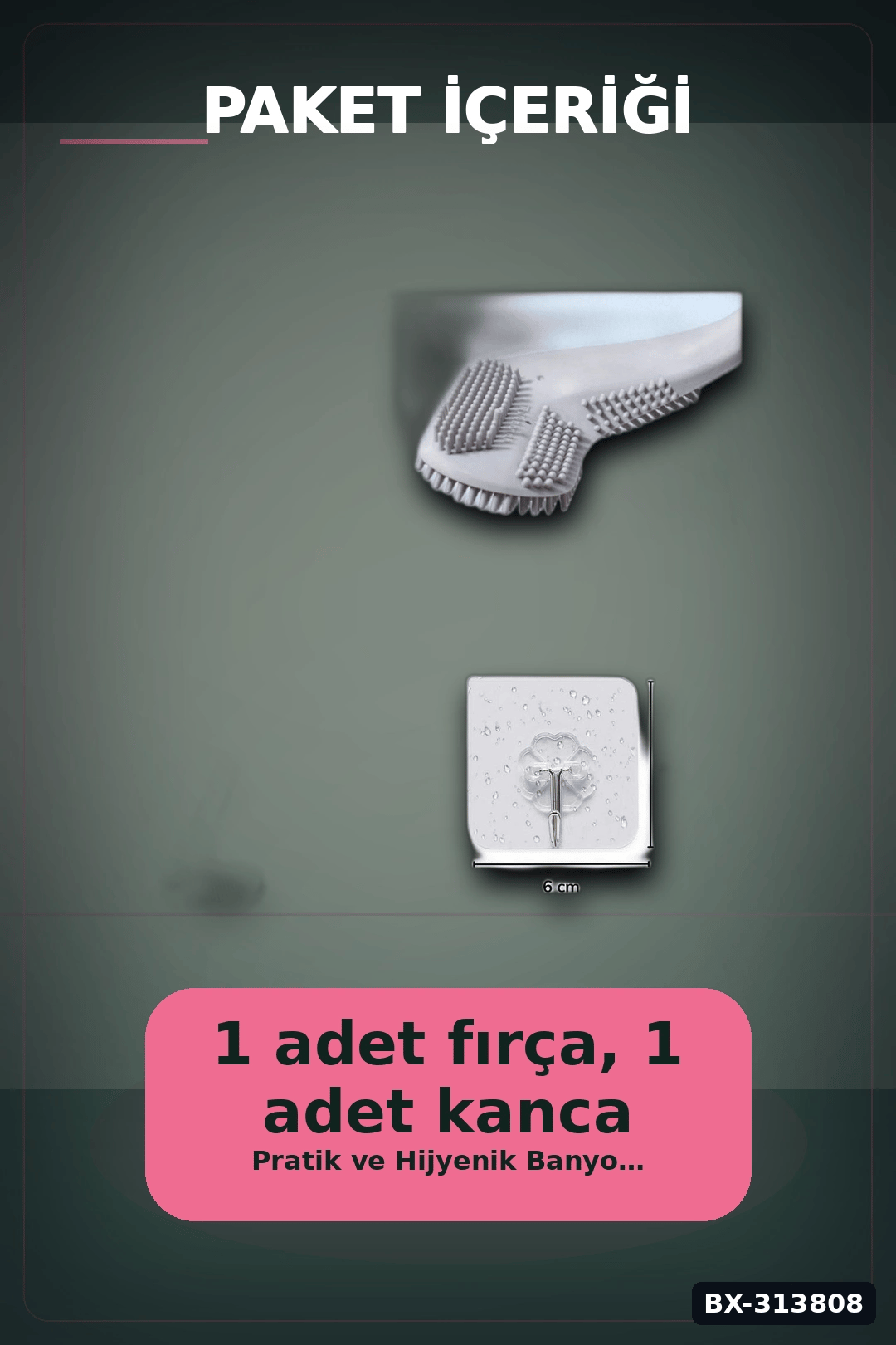 Sopali Tasarim Silikon Klozet Fircasi 41 cm Aski Kancali Banyo Temizlik Seti BX-313808