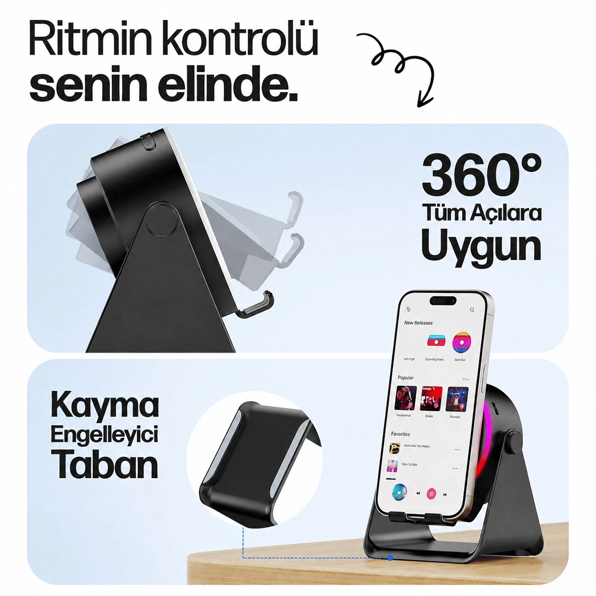Soundpad 5ın1 - 5w - 2000mah Temas İle Ses Yükseltme - Telefon Stand - Usb-c Şarj Siyah İndiksiyon Ses Yükseltici Bluetooth Hoparlör Speaker Ekd-s10 Bx40