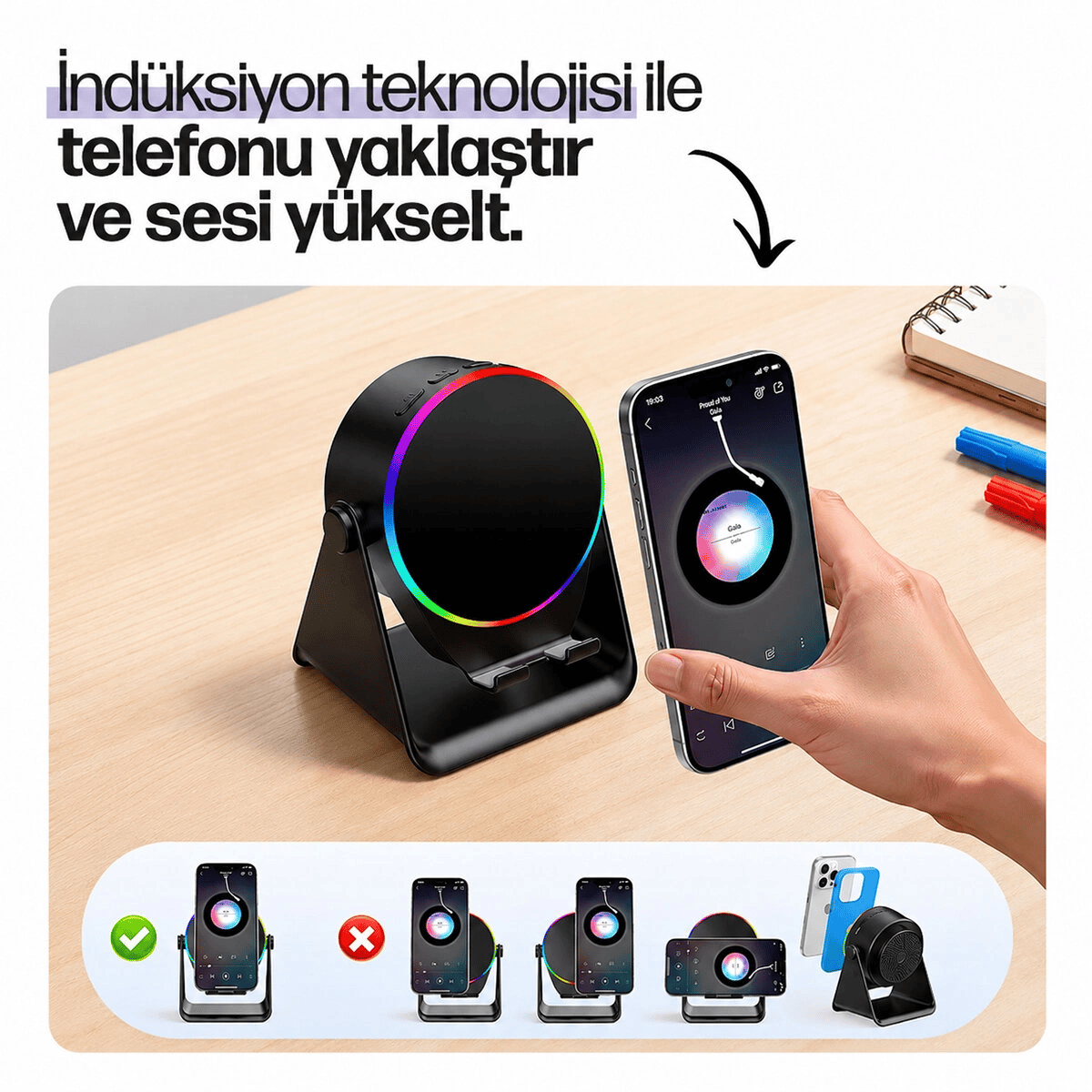 Soundpad 5ın1 - 5w - 2000mah Temas İle Ses Yükseltme - Telefon Stand - Usb-c Şarj Beyaz İndiksiyon Ses Yükseltici Bluetooth Hoparlör Speaker Ekd-s11 Bx40