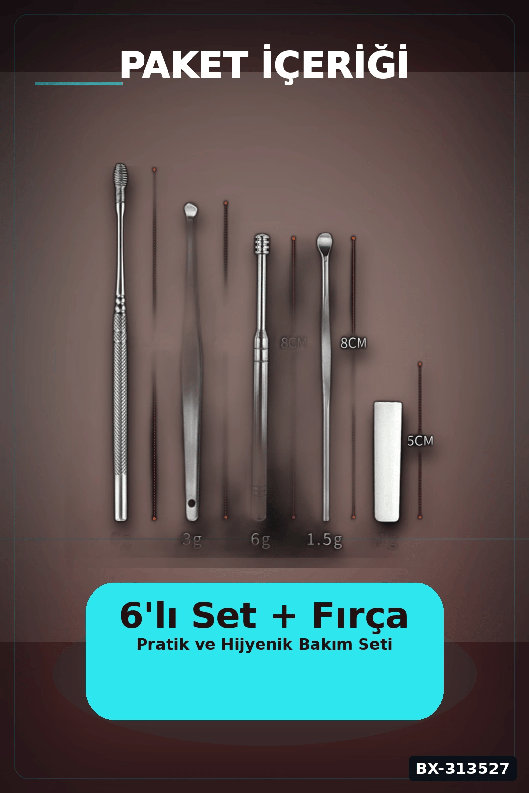 Spiral Uçlu 6'lı Paslanmaz Çelik Kulak Temizleme Seti - Taşınabilir Bakım Aleti BX-313527