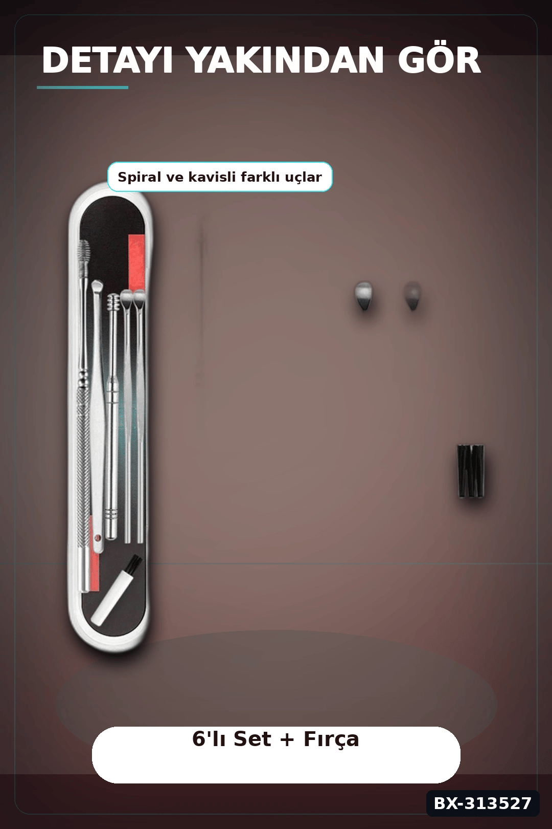 Spiral Uçlu 6'lı Paslanmaz Çelik Kulak Temizleme Seti - Taşınabilir Bakım Aleti BX-313527
