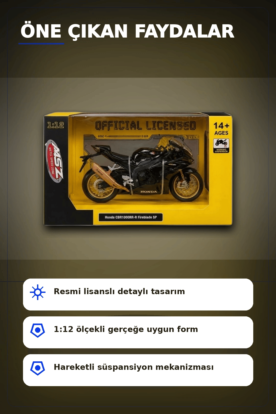 Spor Motosiklet Modeli 1/12 Ölçekli - Honda CBR1000RR R Fireblade Minyatür, Koleksiyonluk BX-313416