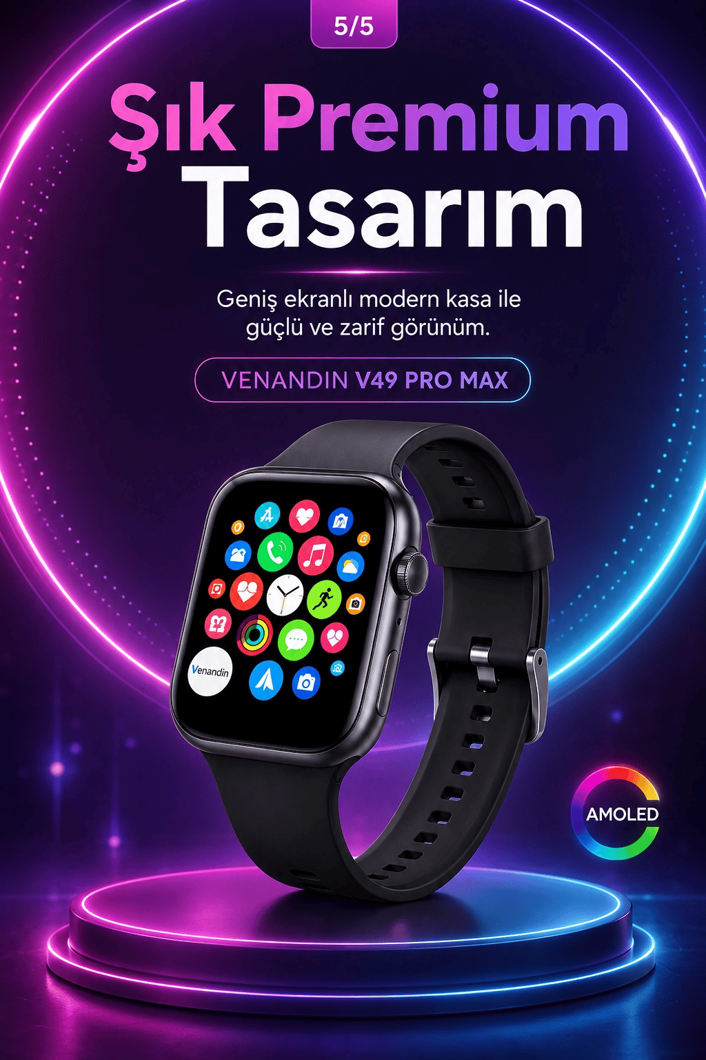 Spor Takip Özellikli AMOLED Ekran Akıllı Saat Telefon Uyumlu Bluetooth Bağlantılı