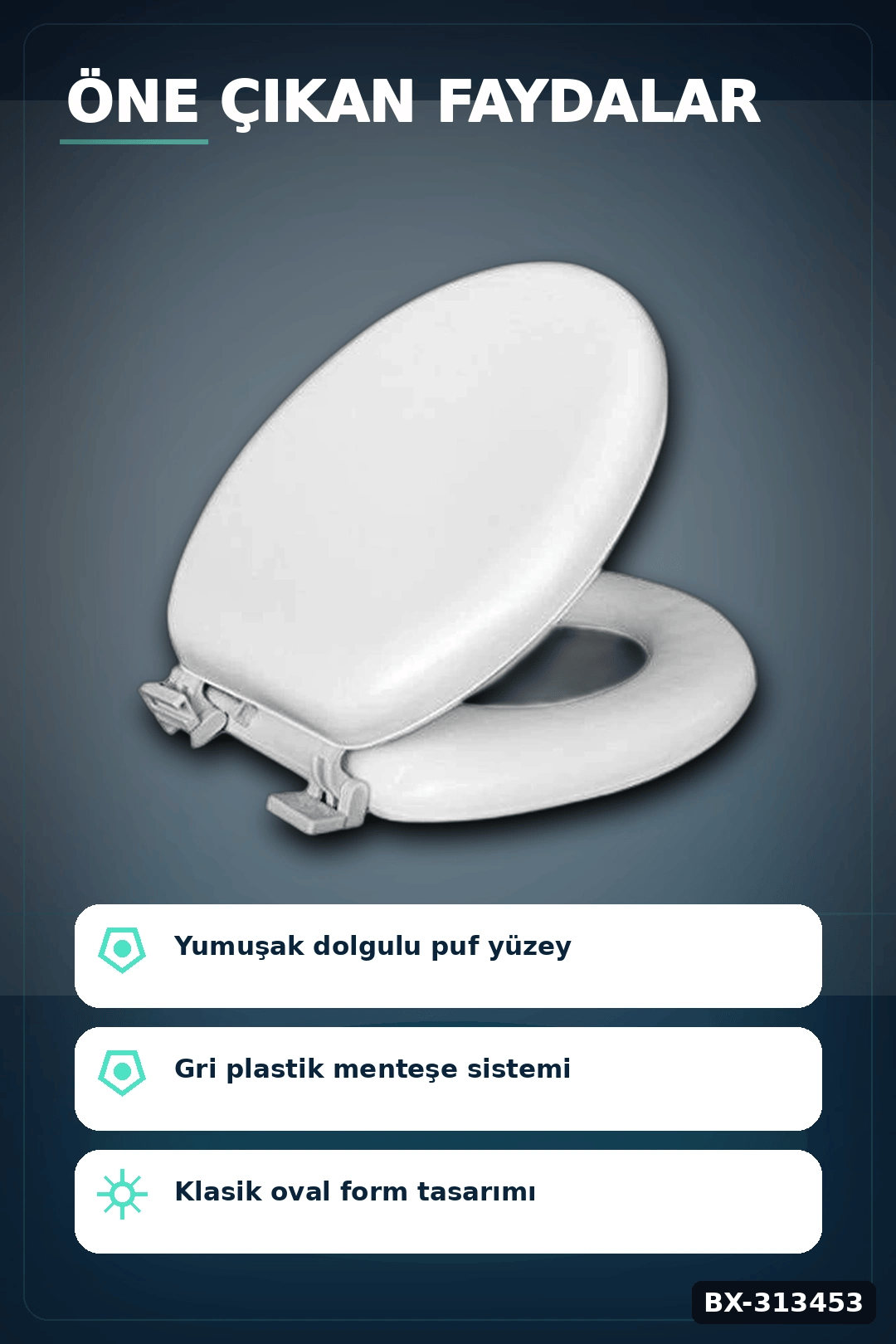 Sünger Dolgulu Standart Boy Klozet Kapağı - 1 Adet Yumuşak Puf Banyo Aksesuarı BX-313453