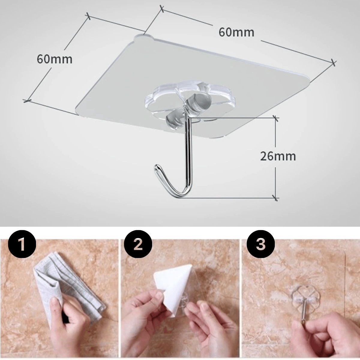 Süper Güçlü Yapışkanlı Suya Dayanıklı Şeffaf Askı 5li Set Yeniden Kullanılabilir Kancalar Bx40