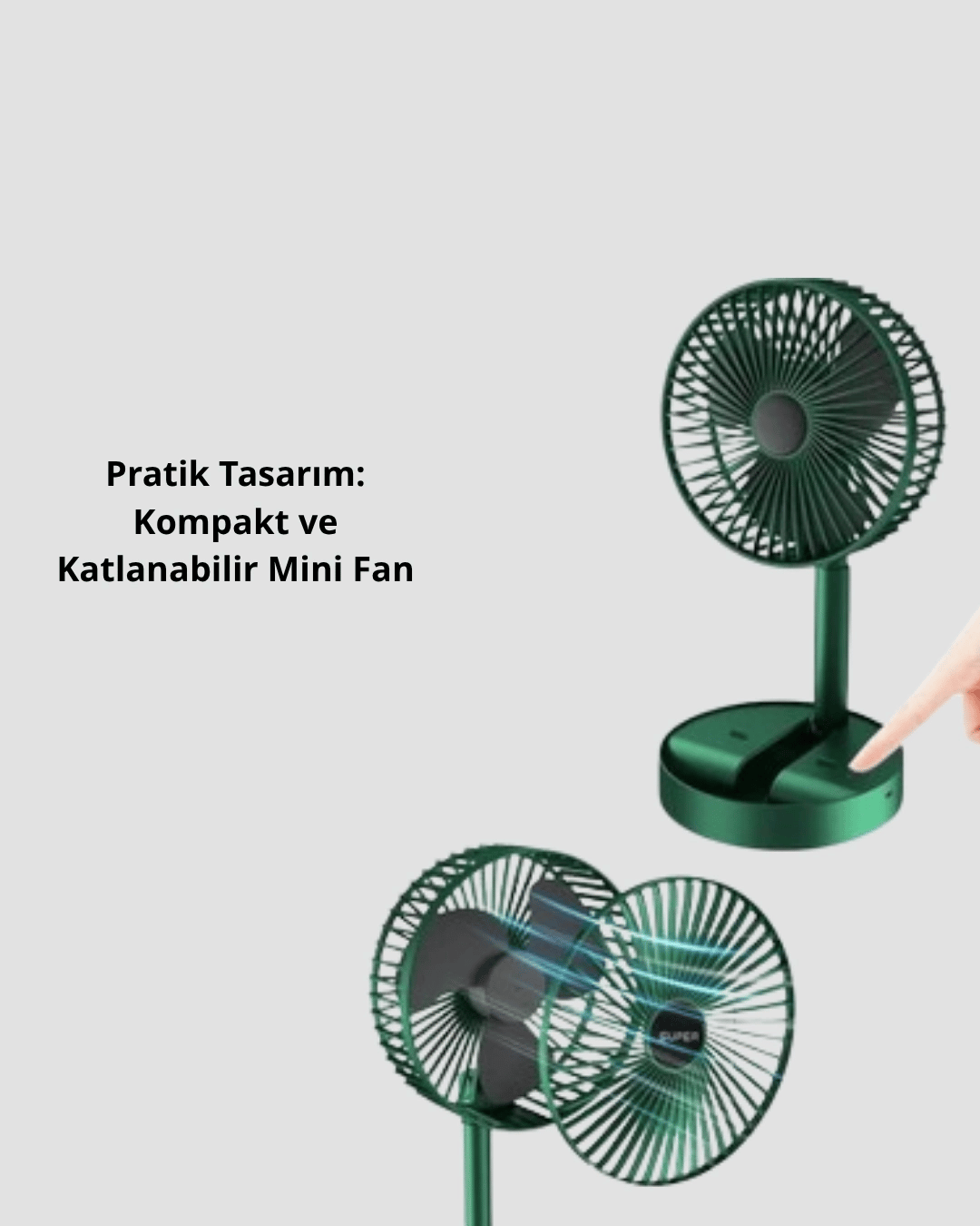 Taşınabilir Şarjlı Mini Fan – Katlanabilir Gövde, 3 Hız Kademesi