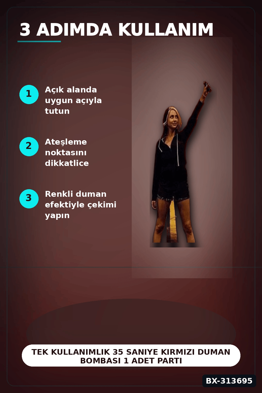 Tek Kullanımlık 35 Saniye Kırmızı Duman Bombası 1 Adet Parti Fotoğraf Aksesuarı BX-313695