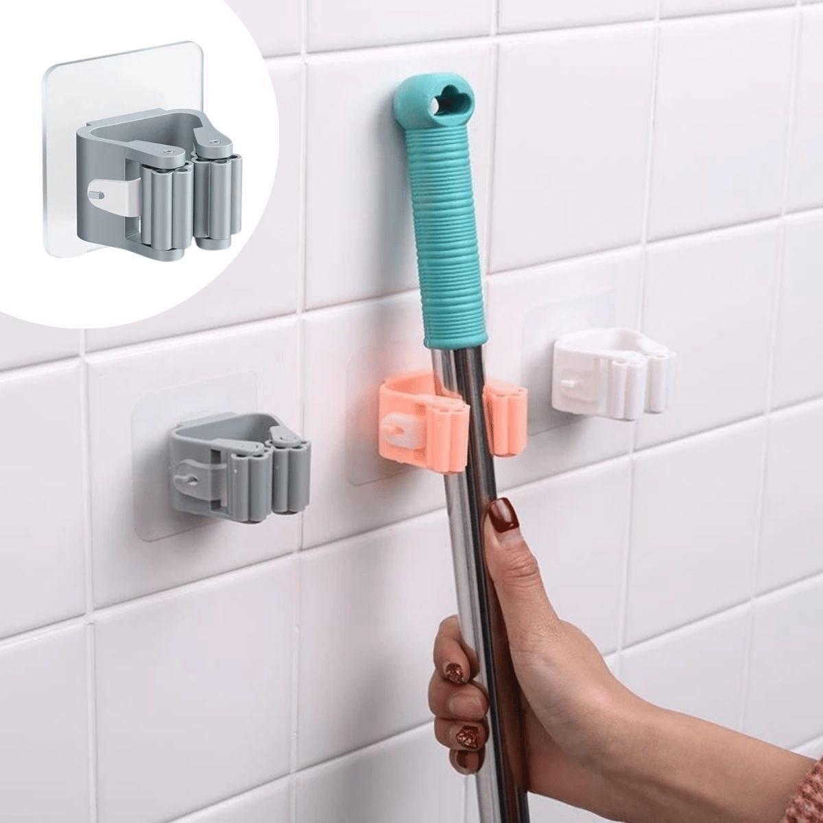 Tekli Duvara Yapışkanlı Mop Tutucu Aparat Sopa Askısı Bx40
