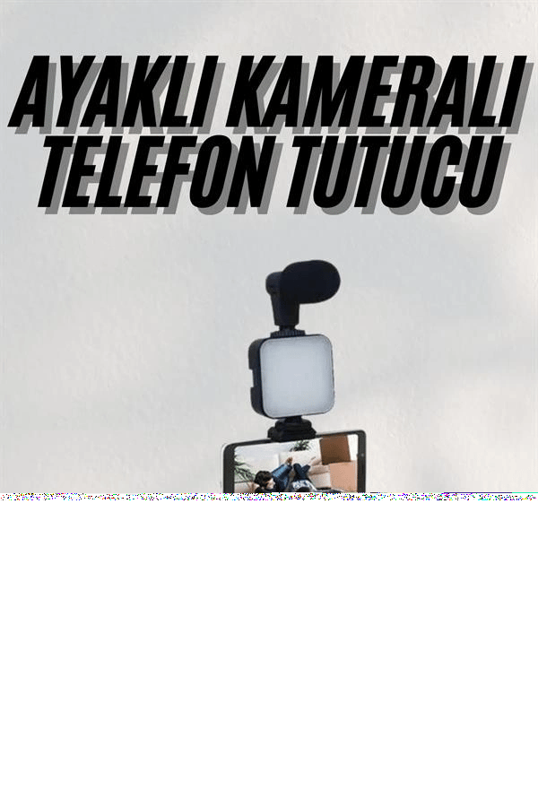 Telefon Tutucu Led Işıklı Kumandalı Mikrofon Telefon Vlog Video Kayıt