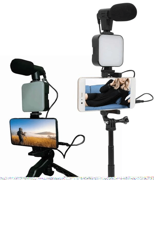 Telefon Tutucu Led Işıklı Kumandalı Mikrofon Telefon Vlog Video Kayıt