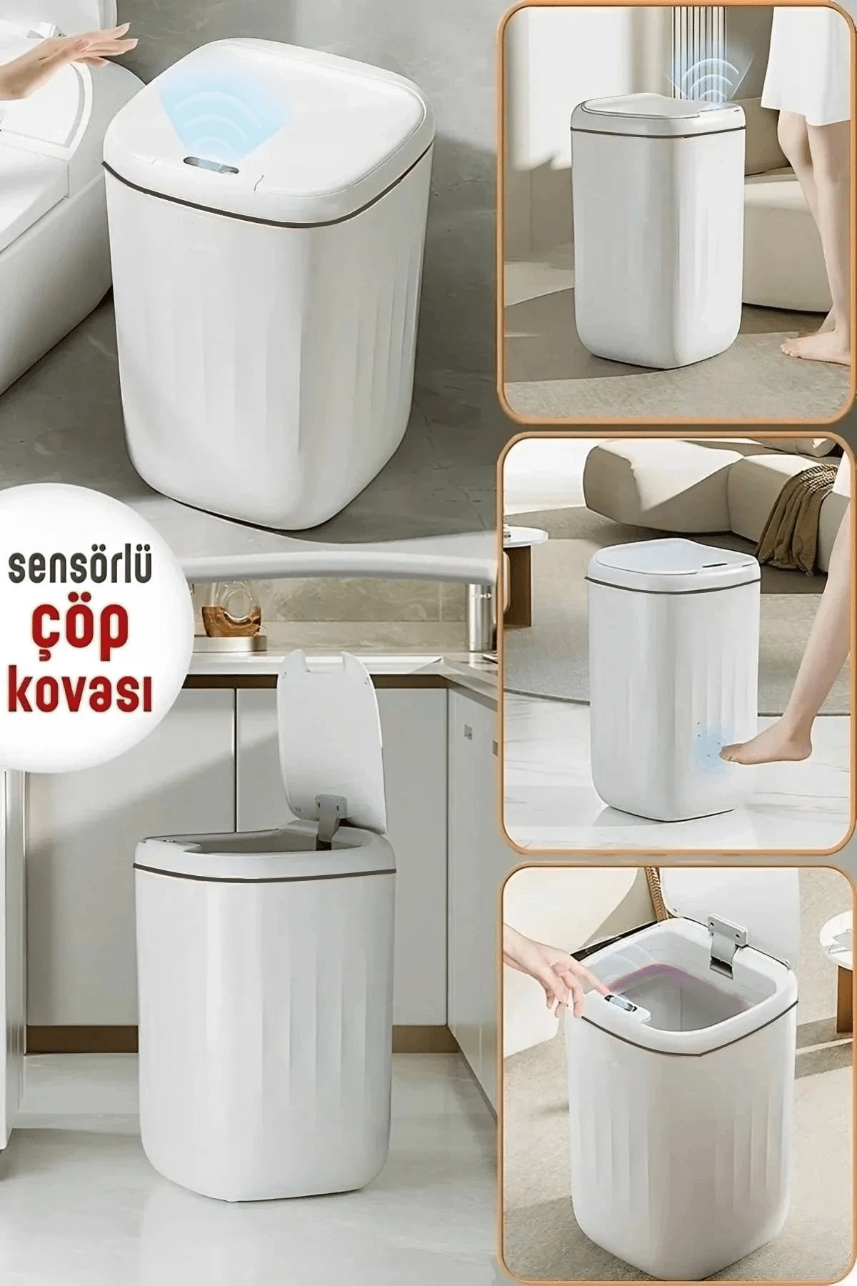 Temassız Sensörlü 20 Litre Çöp Kovası UV Işıklı Koku Geçirmez Mutfak Banyo Kullanımı