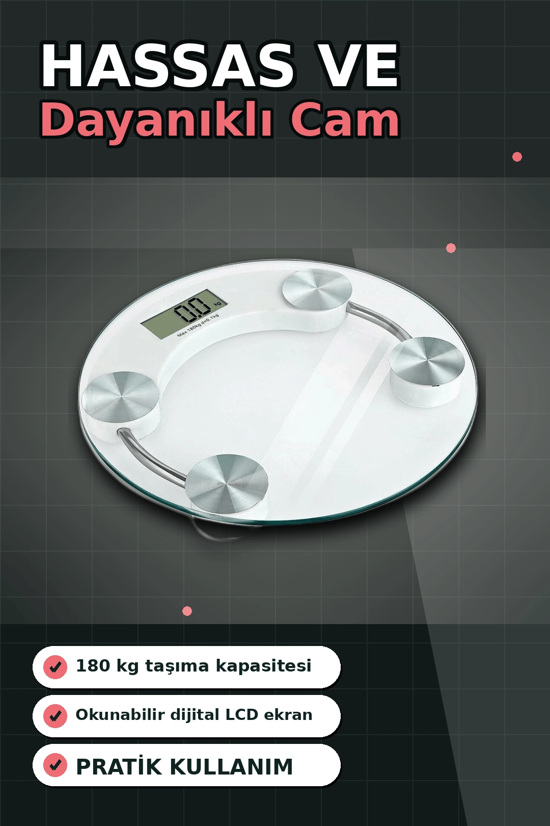 Temperli Cam 180 Kg Kapasiteli Dokunmatik Baskül - Şeffaf Dijital Tartı, Ev Kullanımı BX-313434