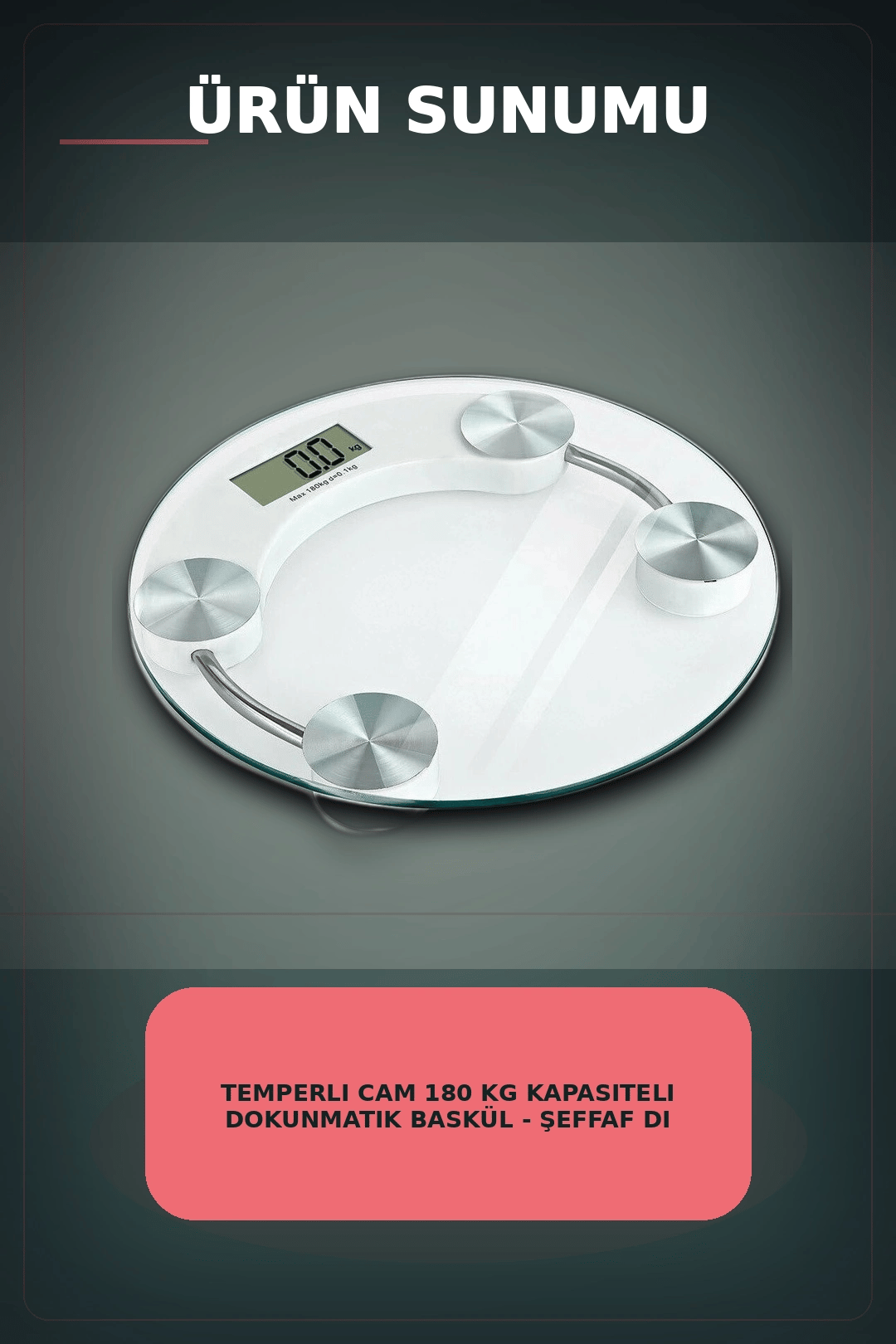Temperli Cam 180 Kg Kapasiteli Dokunmatik Baskül - Şeffaf Dijital Tartı, Ev Kullanımı BX-313434