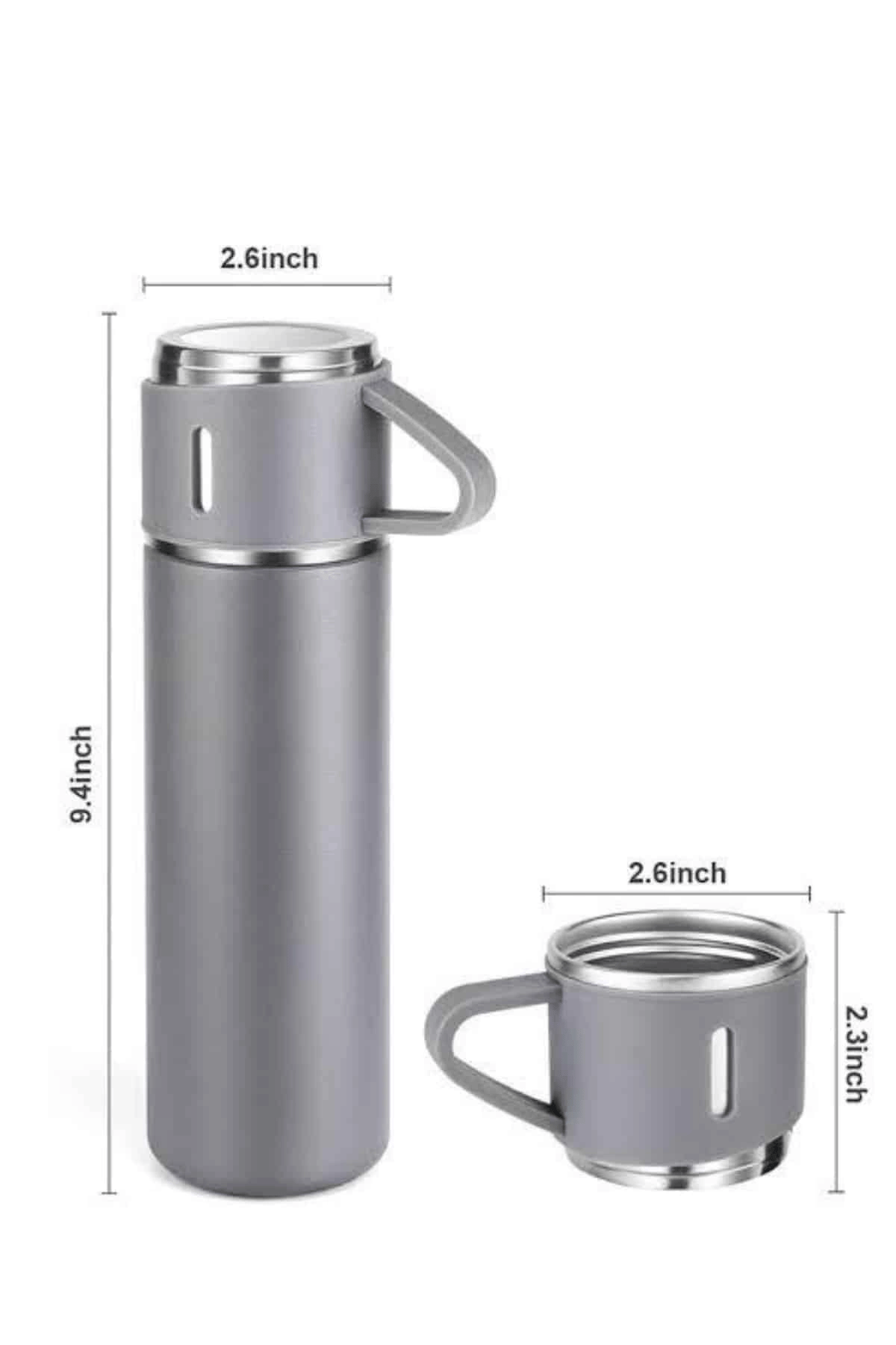 Termos Seti Paslanmaz Çelik 3 Bardaklı Vakumlu Termos Set 500 Ml 12 Saate Kadar Isı Koruma