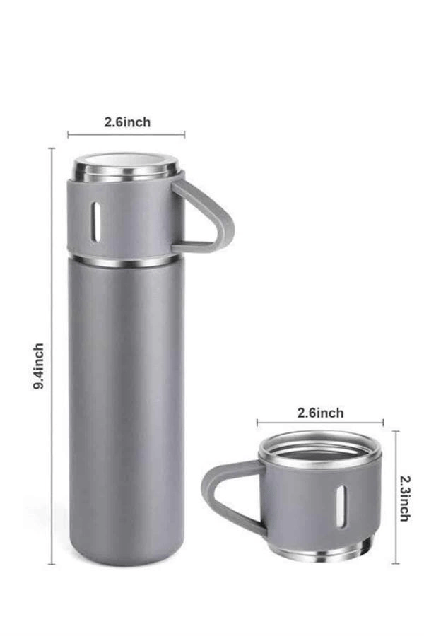 Termos Seti Paslanmaz Çelik 3 Bardaklı Vakumlu Termos Set 500 Ml 12 Saate Kadar Isı Koruma