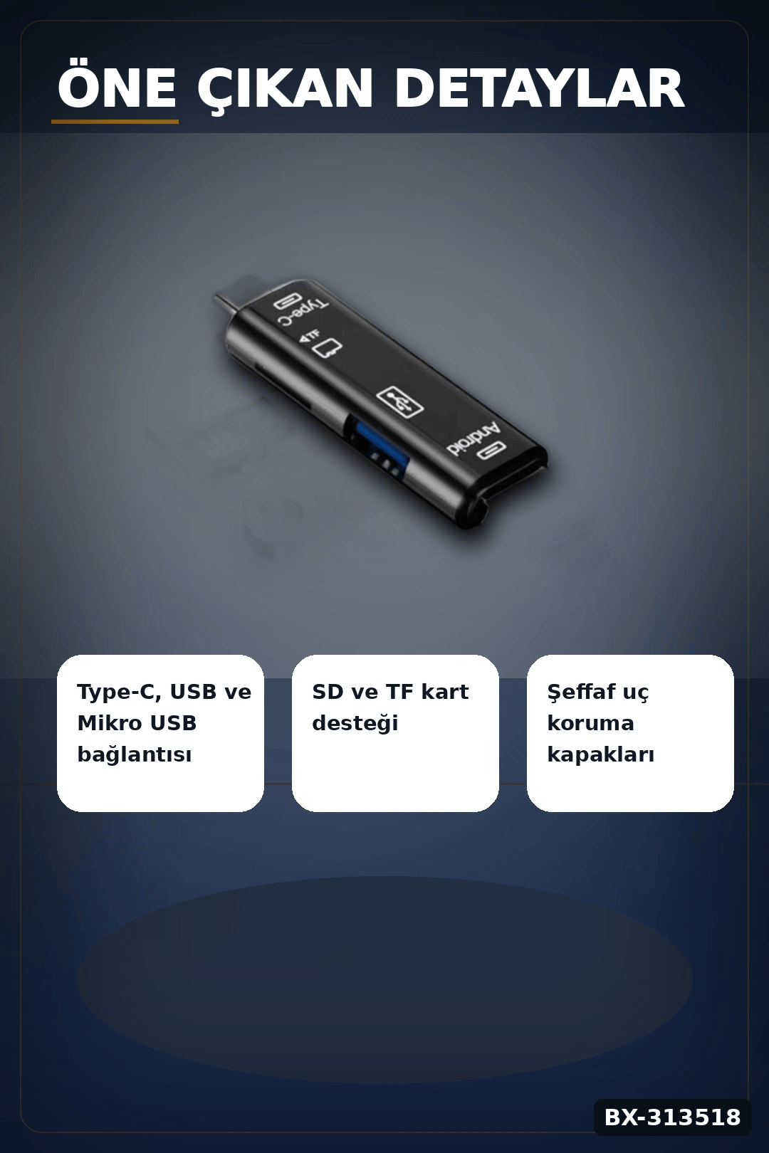 Tip-C Micro Usb Girişli 5'li Çok Fonksiyonlu Sd Kart Okuyucu Otg Dönüştürücü BX-313518