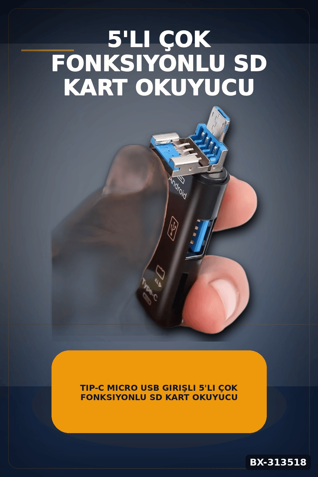 Tip-C Micro Usb Girişli 5'li Çok Fonksiyonlu Sd Kart Okuyucu Otg Dönüştürücü BX-313518
