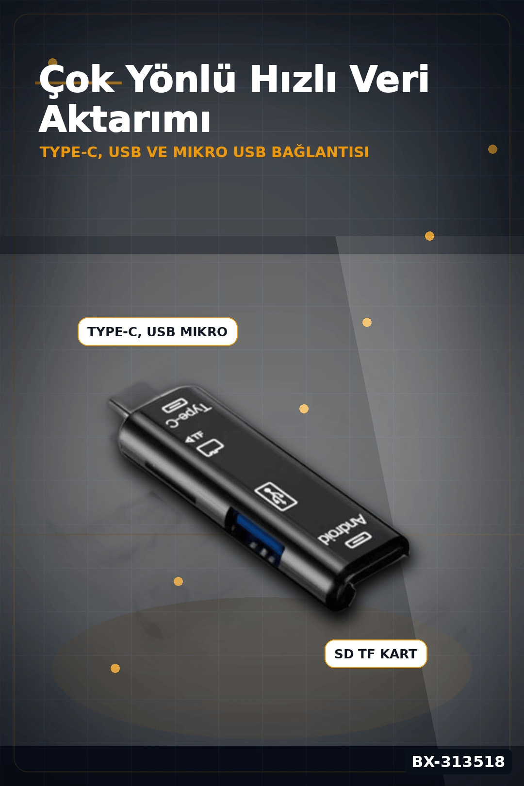 Tip-C Micro Usb Girişli 5'li Çok Fonksiyonlu Sd Kart Okuyucu Otg Dönüştürücü BX-313518