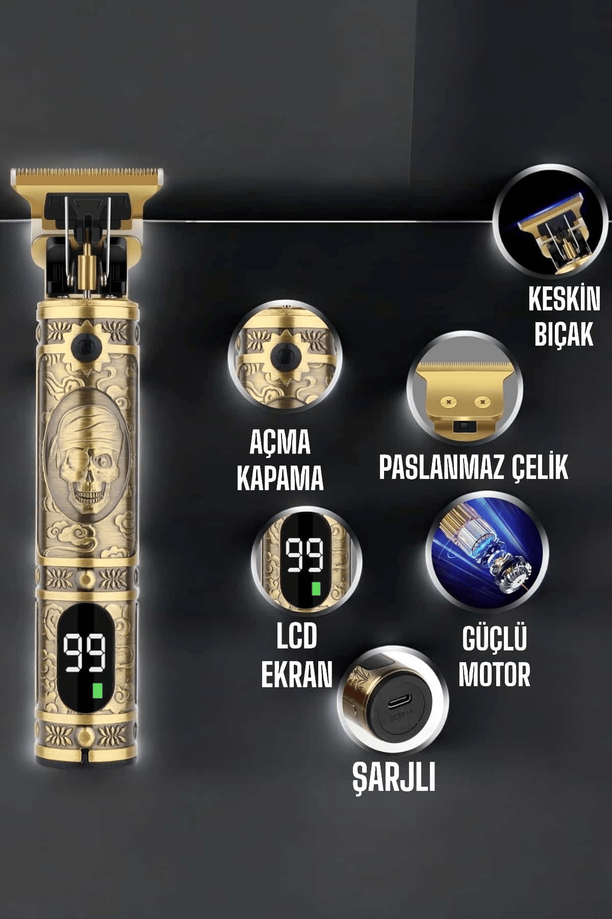 Tıraş Makinesi Çizik Tıraş Paslanmaz Çelik Uzun Ömürlü Şarjlı