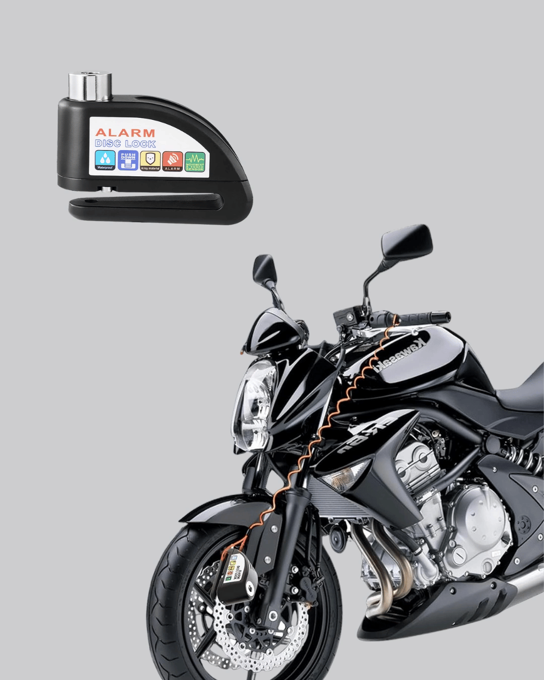 Titreşim Sensörlü Alarmlı Motosiklet Disk Kilidi 14mm Çelik Çift Kilitleme