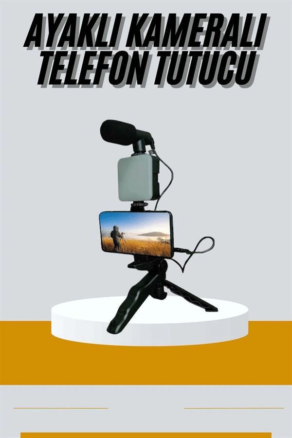 Tripod Telefon Tutucu Kumandalı Mikrofon Led Işık Vlog Video Kayıt