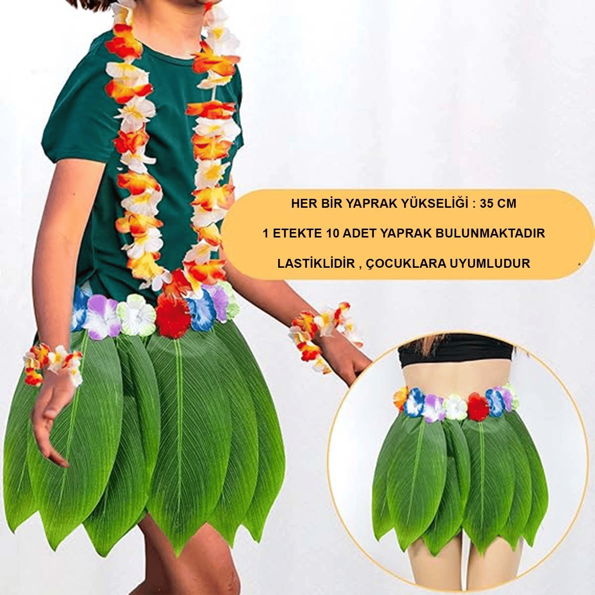 Tropikal Esintili Hawaii Yapraklı Parti Eteği Çocuk Boy Bx40