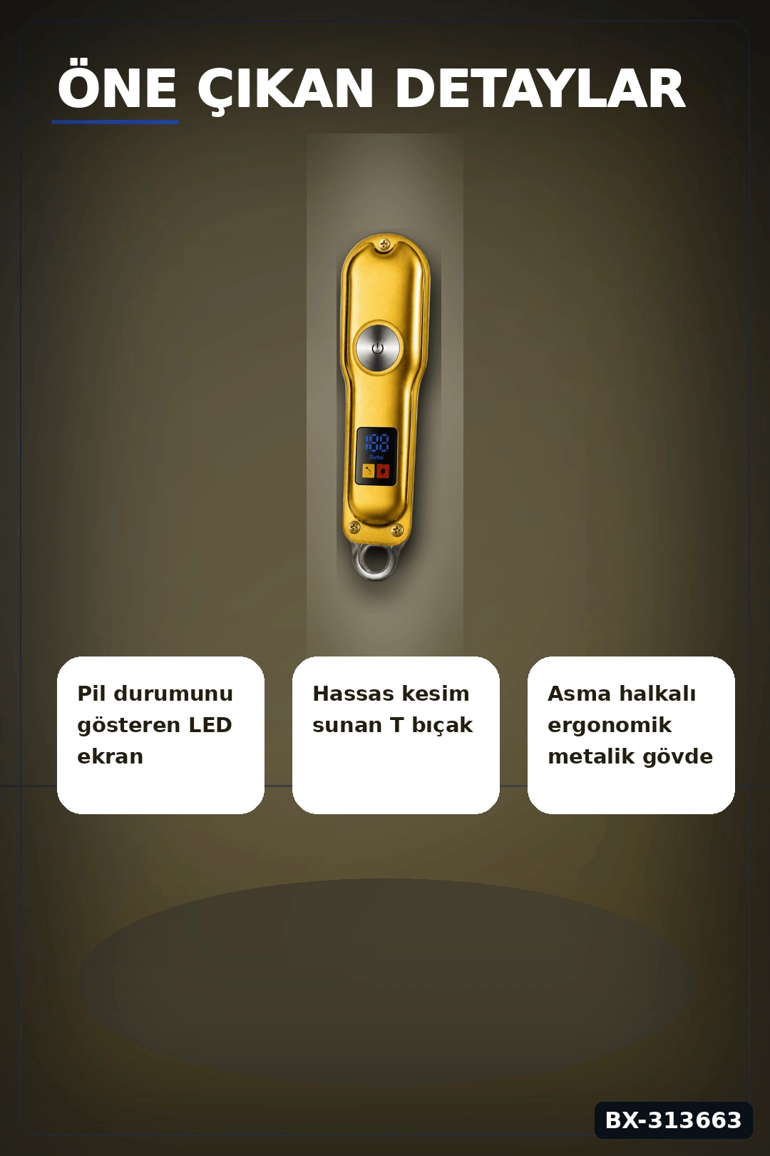 Turbo Modlu Erkek Tıraş Makinesi Led Ekran T Bıçaklı Ense Favori Şekillendirme Usb BX-313663